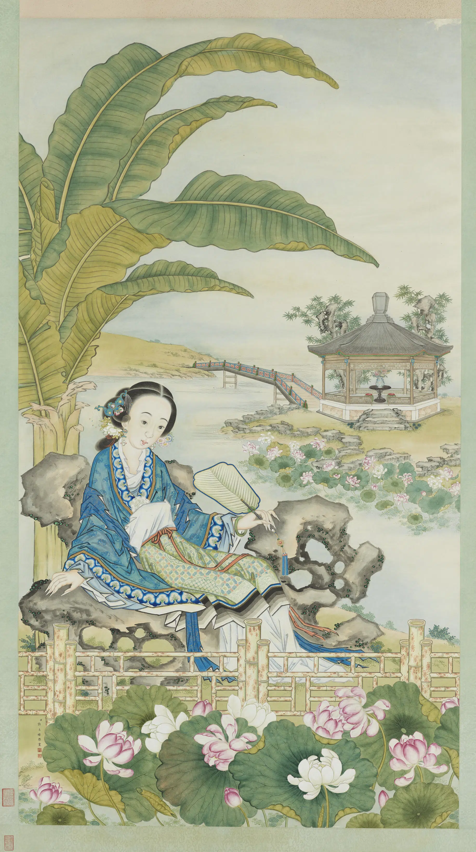 清代【许良标】《芭蕉美人图轴》