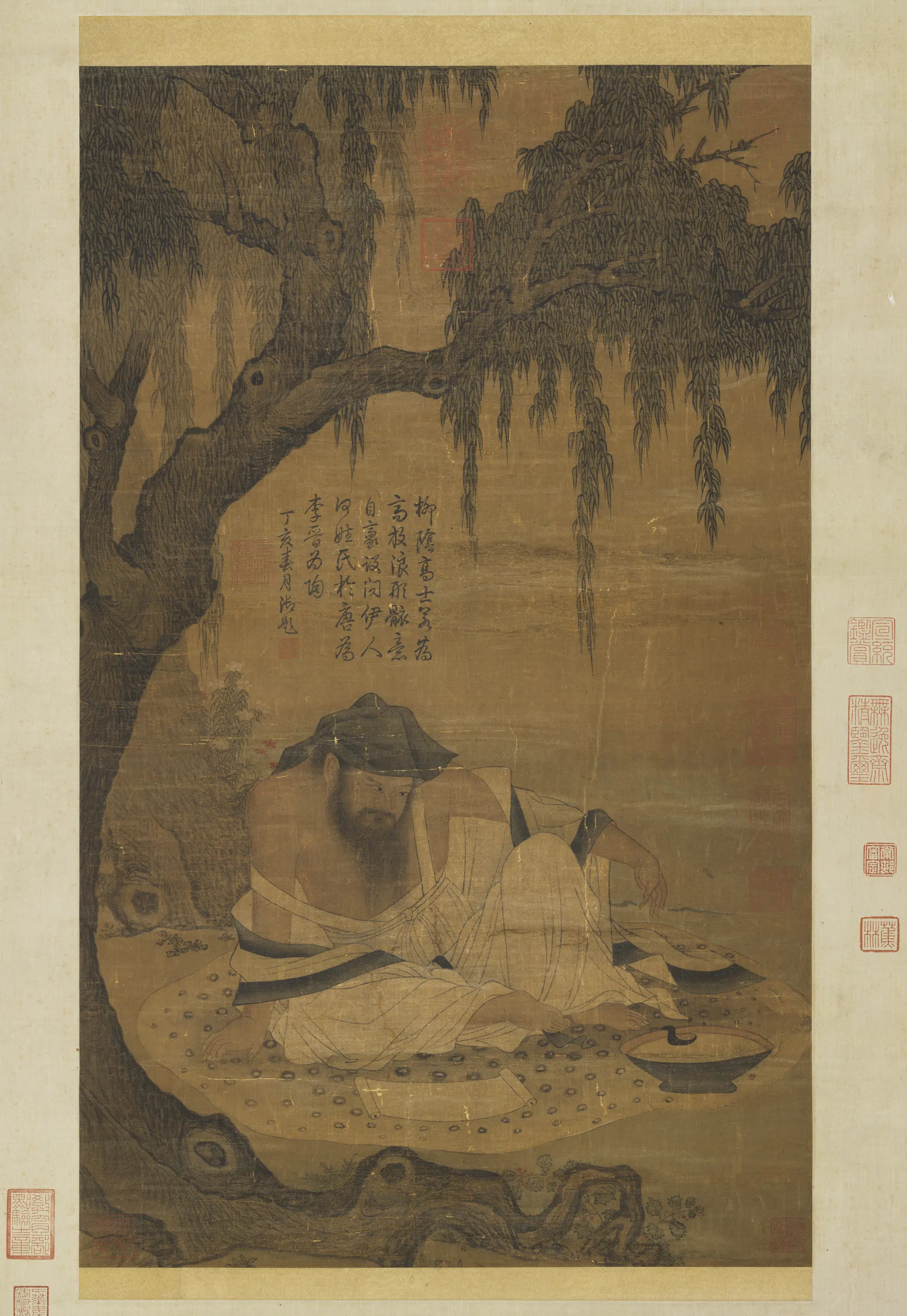 宋代《宋人柳阴高士图轴》