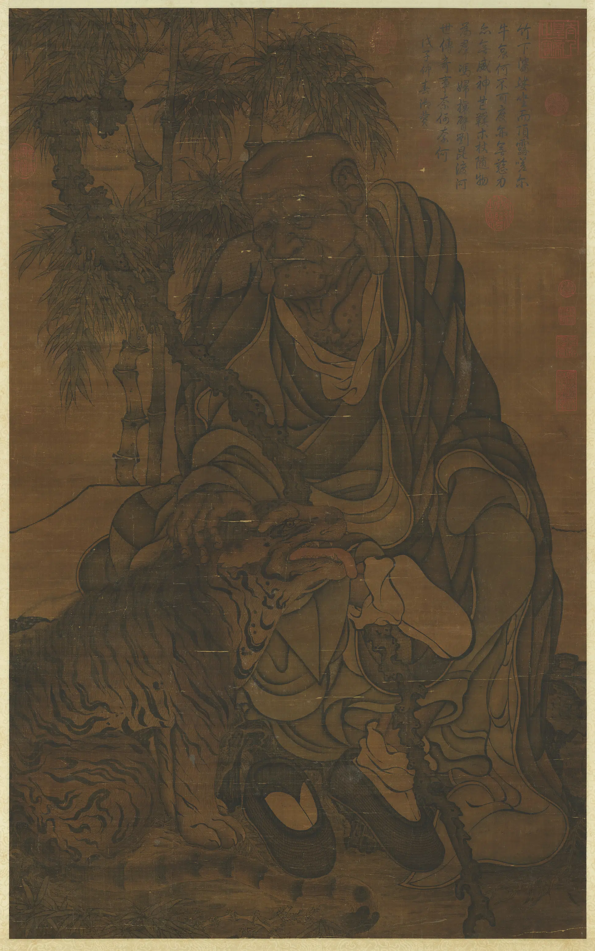 《五代人画伏虎罗汉图轴》