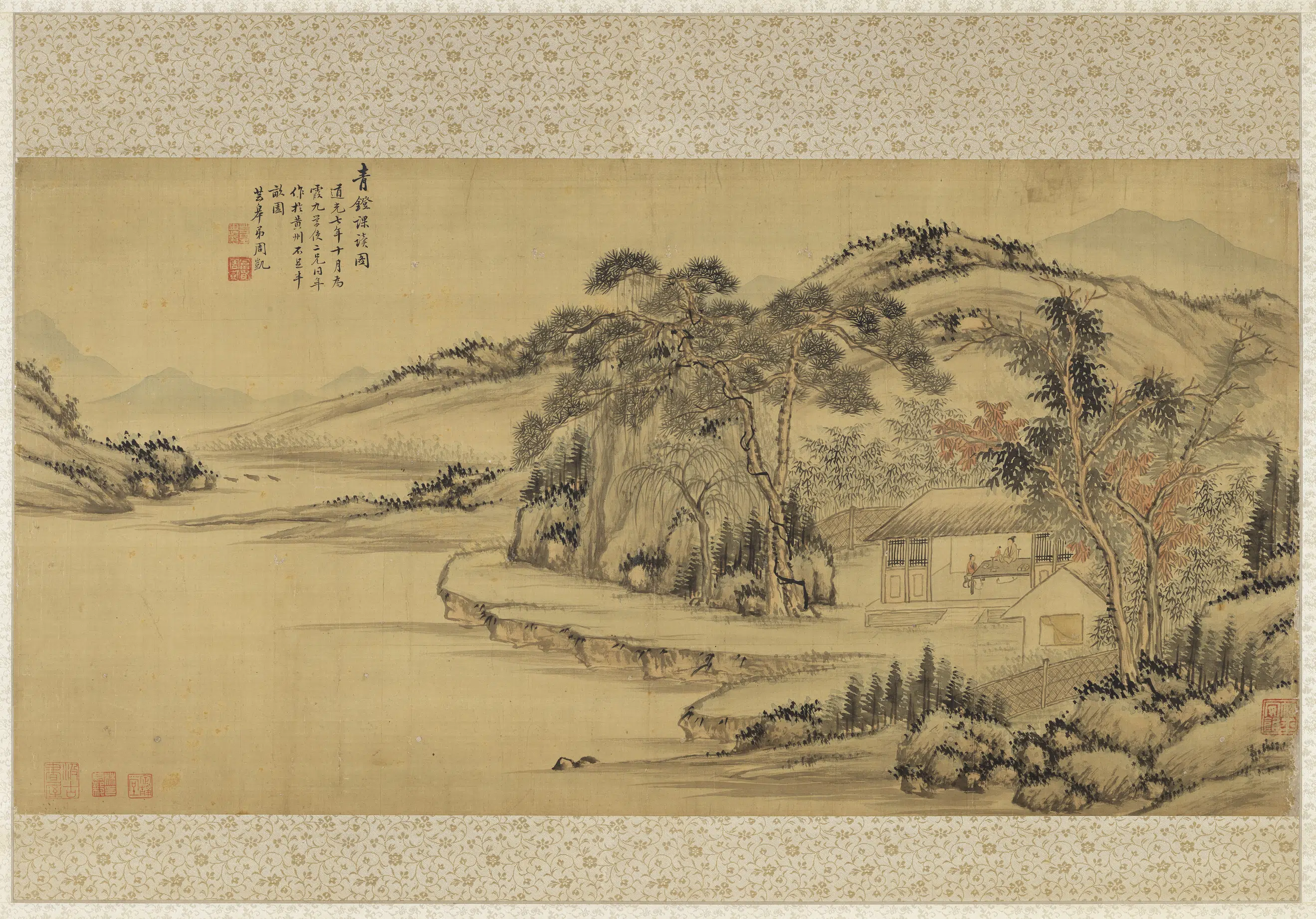 清代【周凯】《青镫课读图轴》