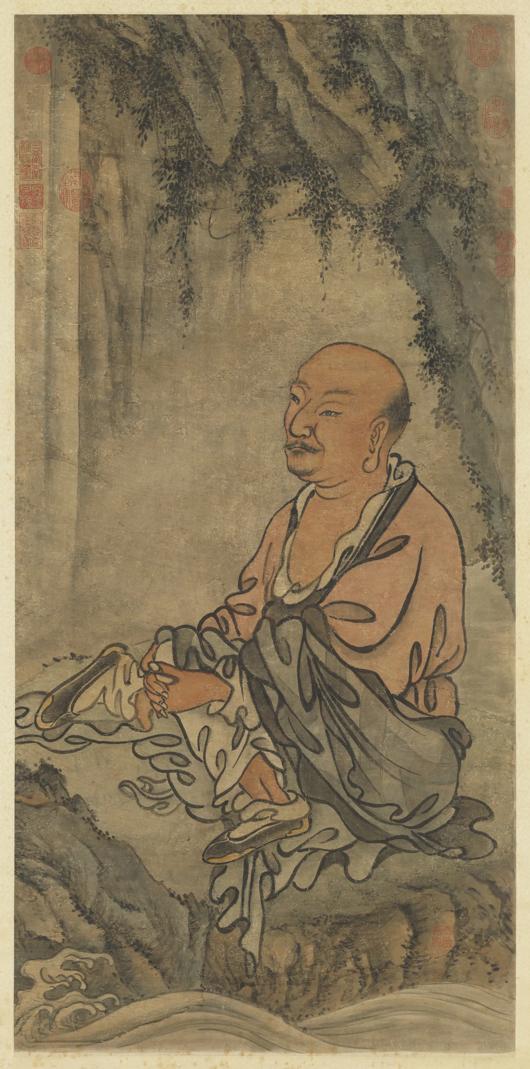 元代《元人画应真像（四）图轴》