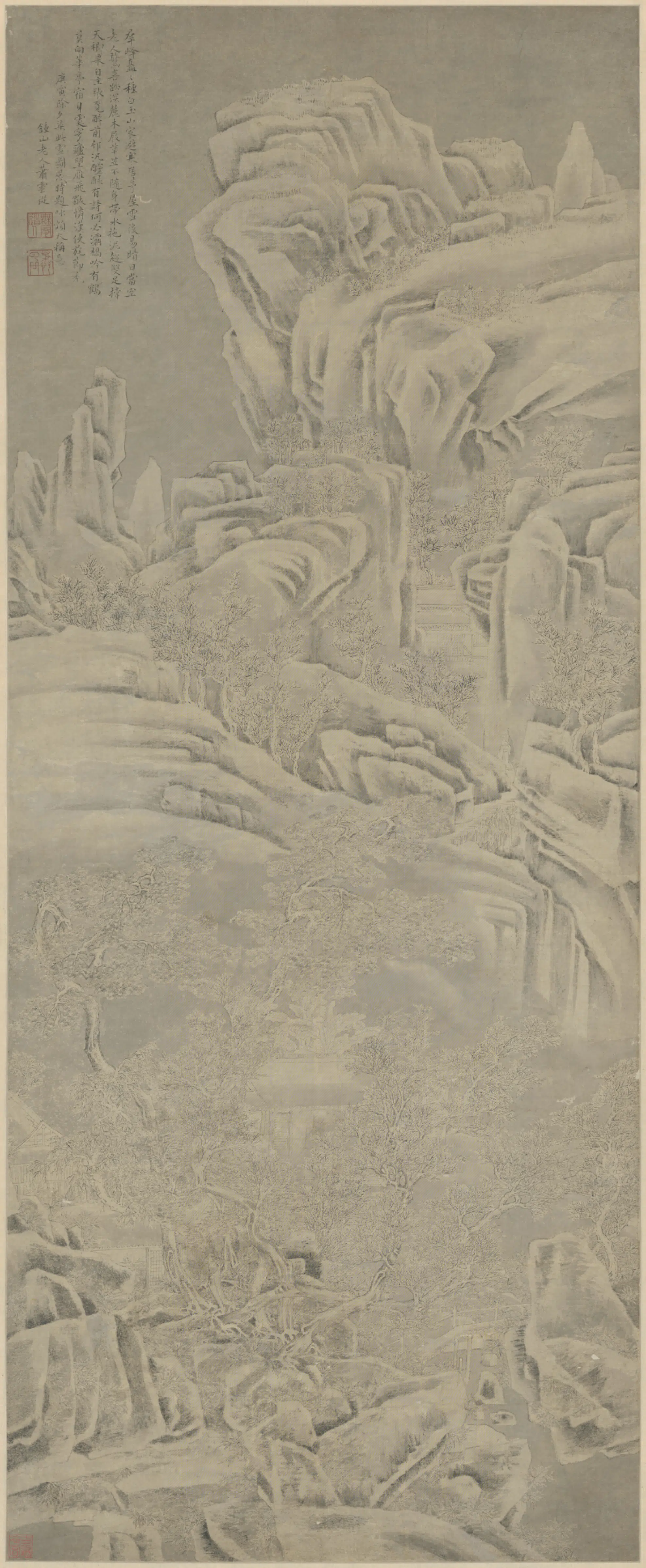 清代【萧云从】《雪景山水图轴》