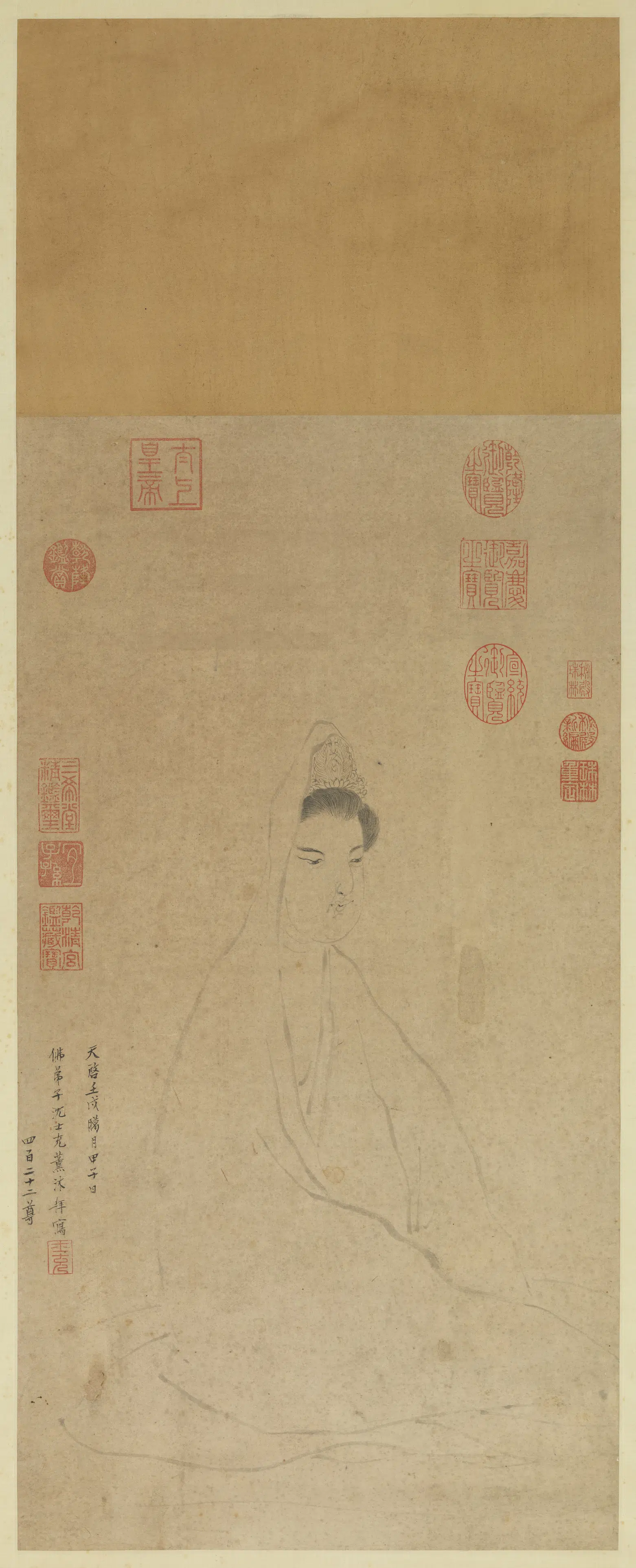 明朝【沈士充】《白描观世音图轴》