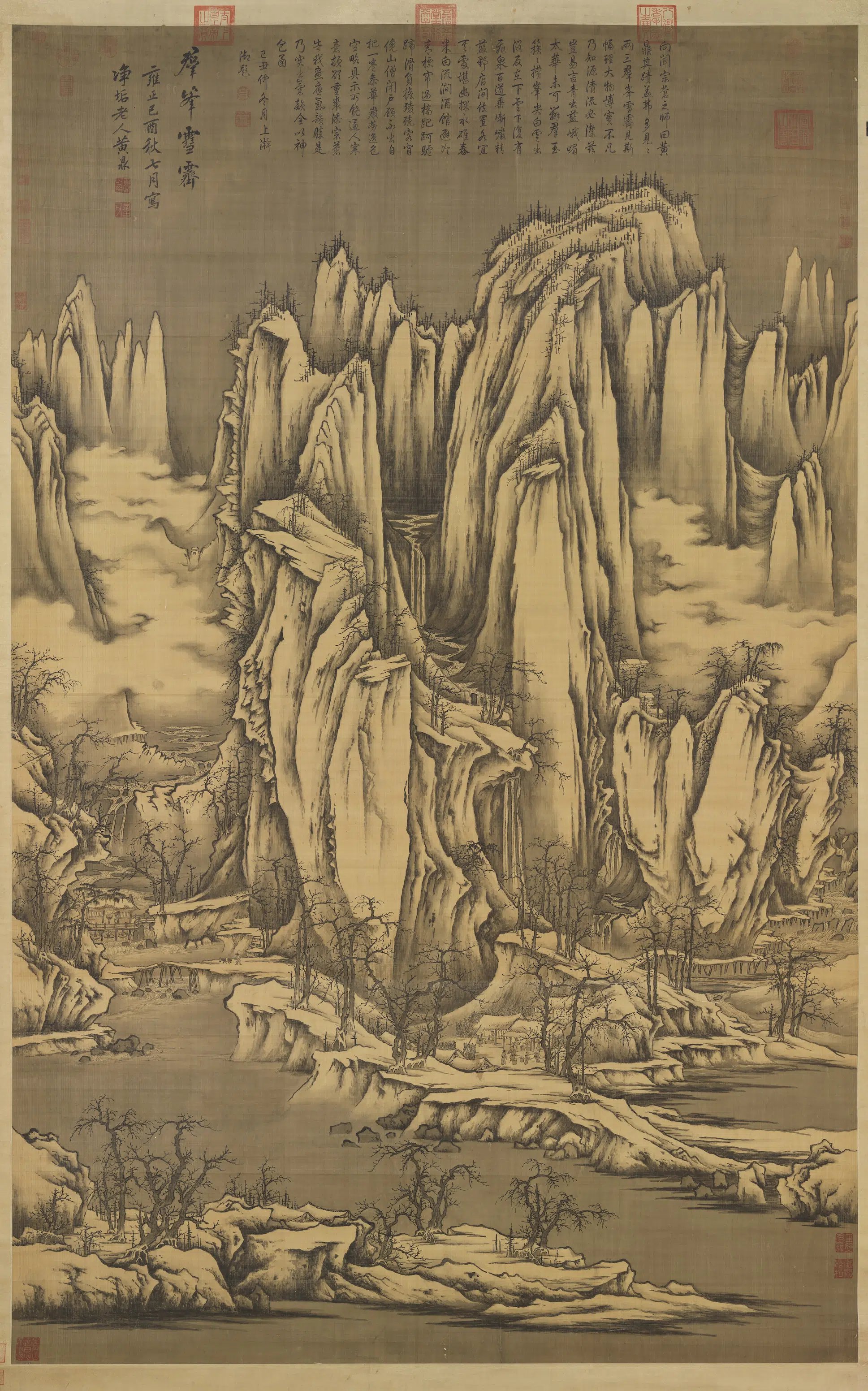 清代【黄鼎】《画群峰雪霁图轴》