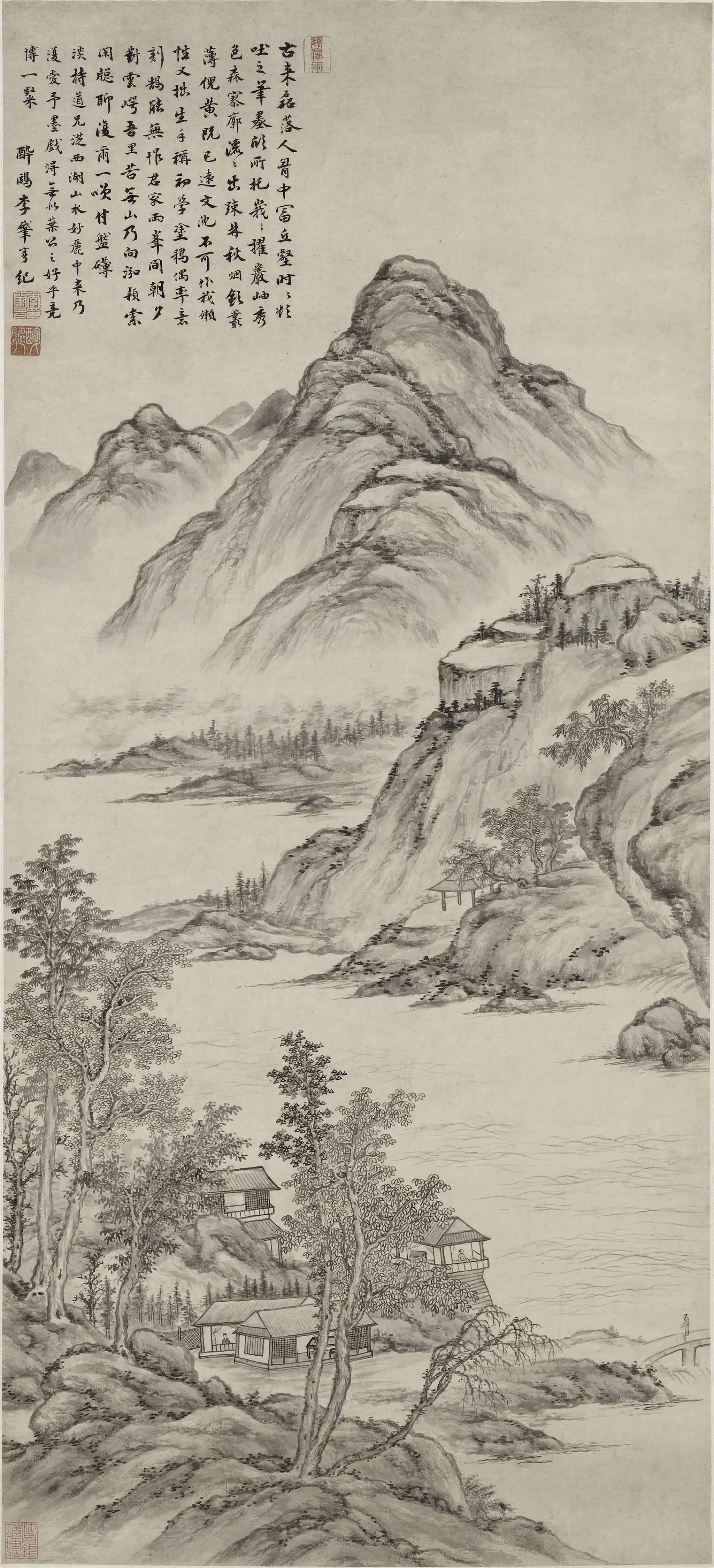 清代【李肇亨】《山水图轴》