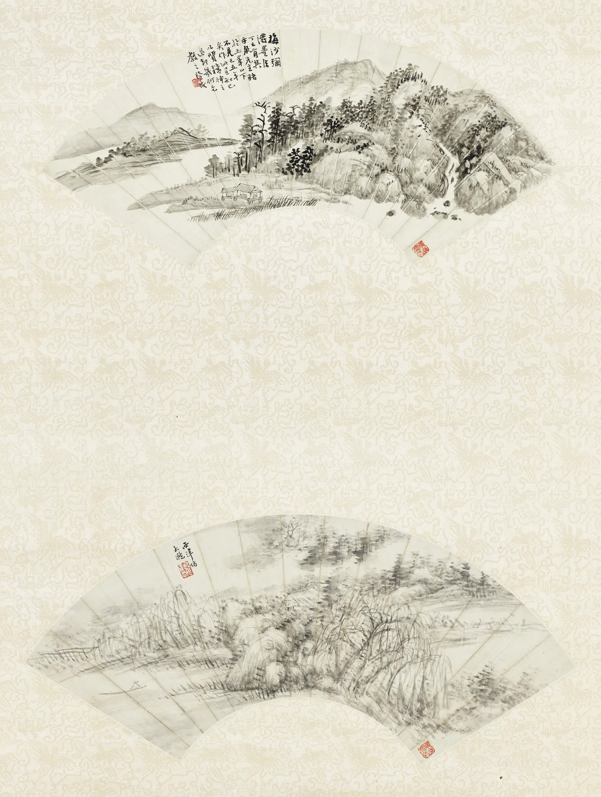 清代【陆恢】《顾麟士合画山水图轴》