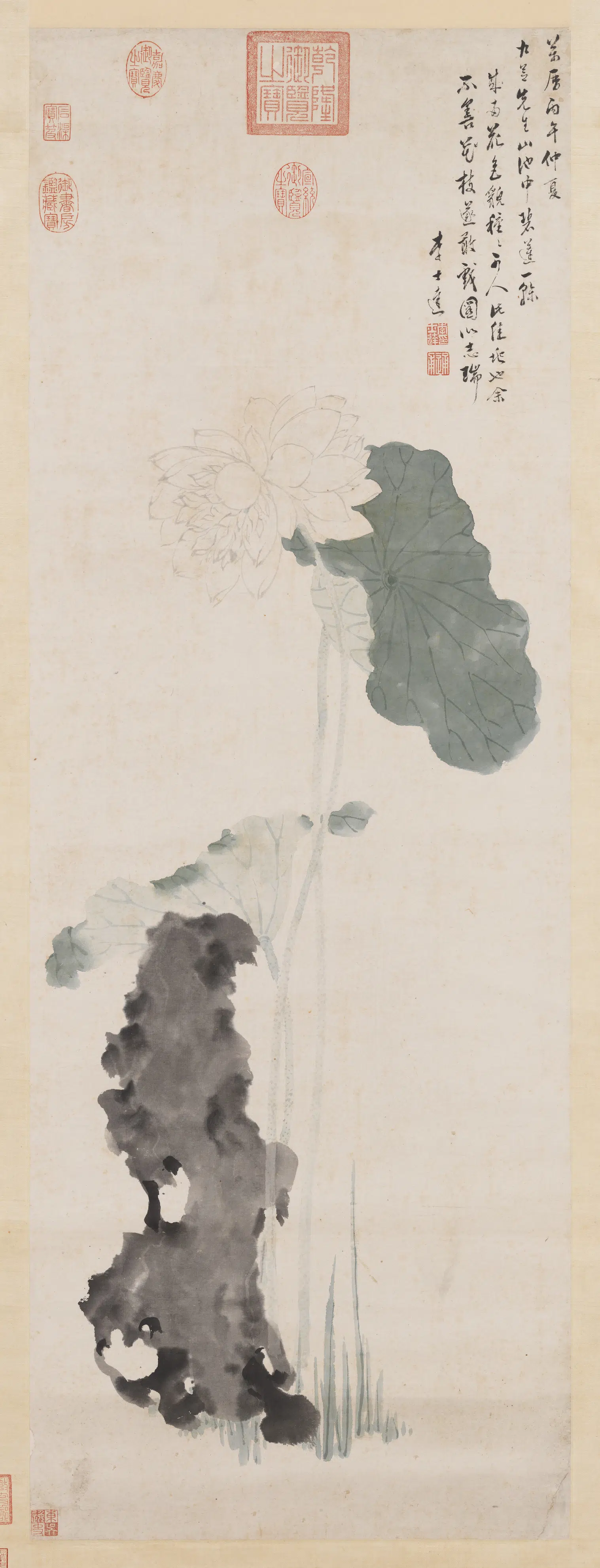明朝【李士达】《瑞莲图轴》