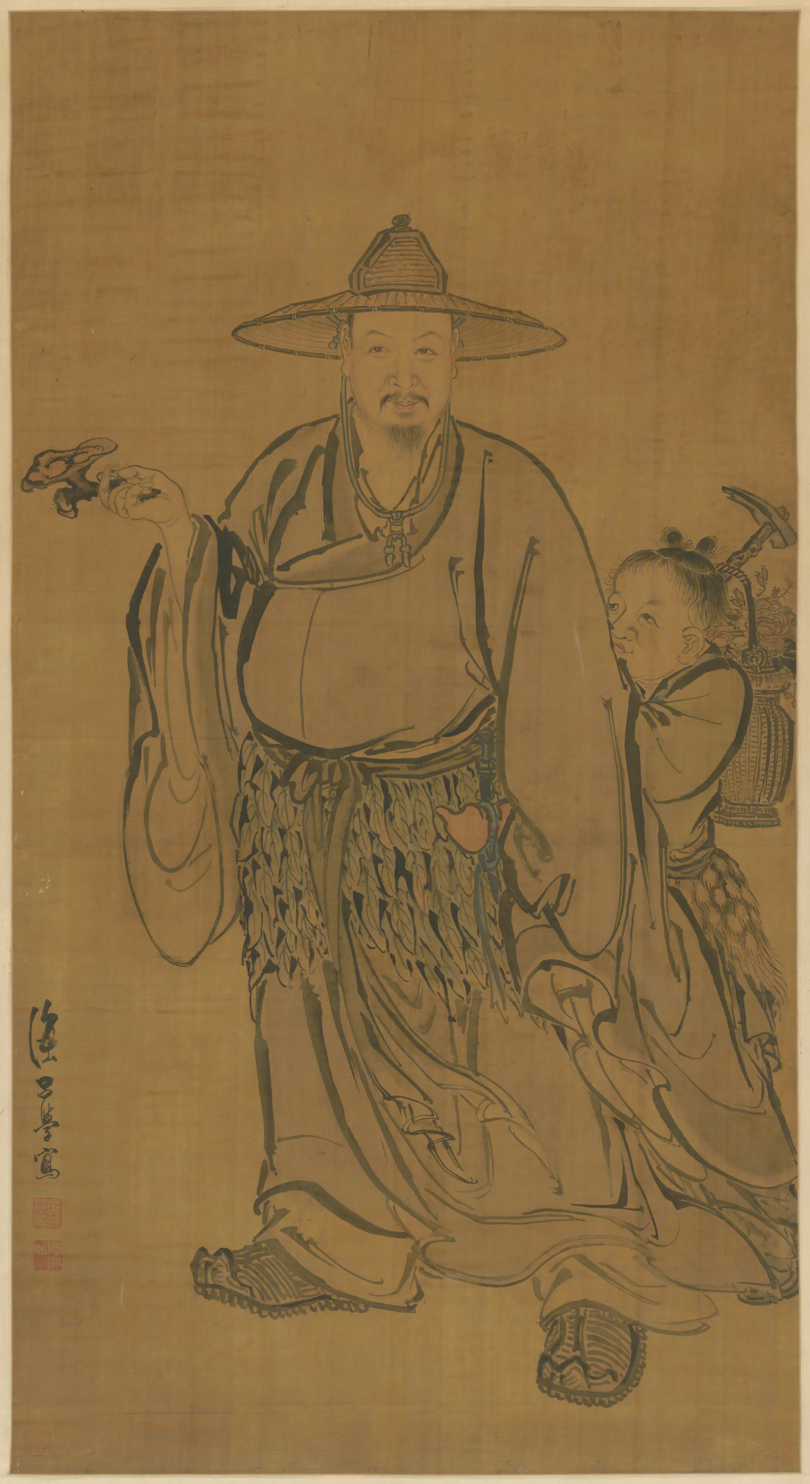 清代【吕学】《采芝图轴》