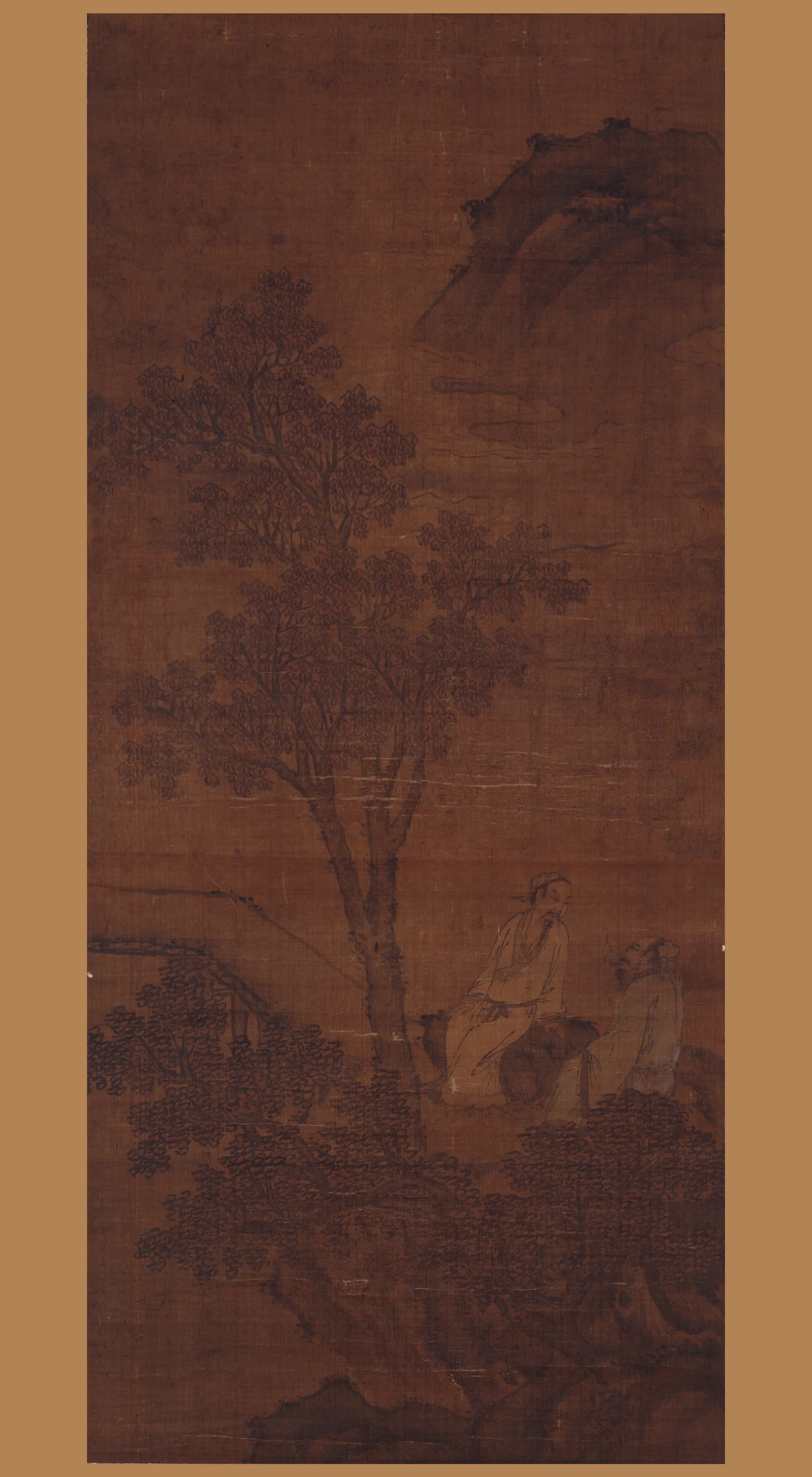 明朝【刘朴】《秋林话旧图轴》