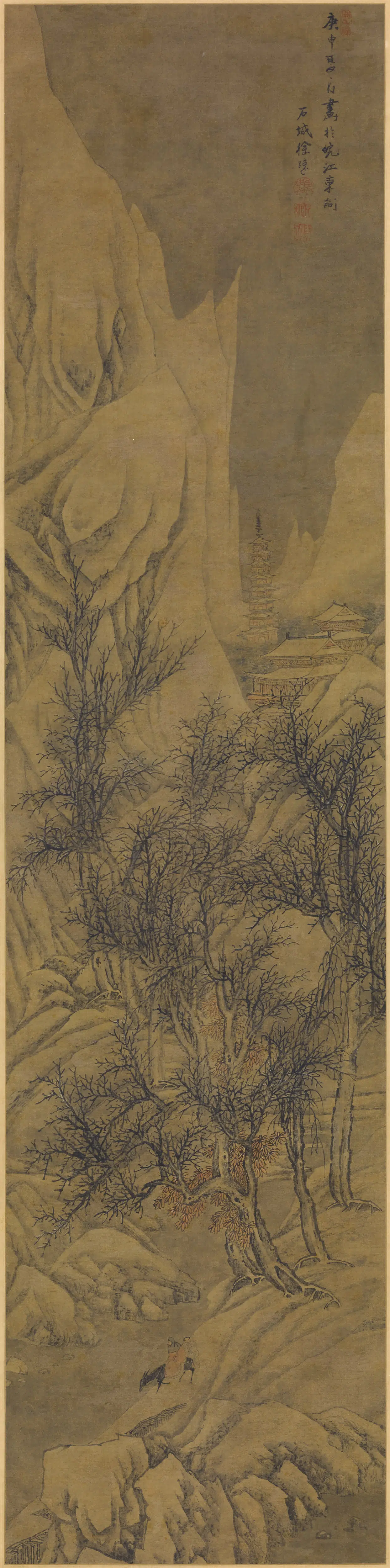 清代【徐踈】《寒林雪寺图轴》