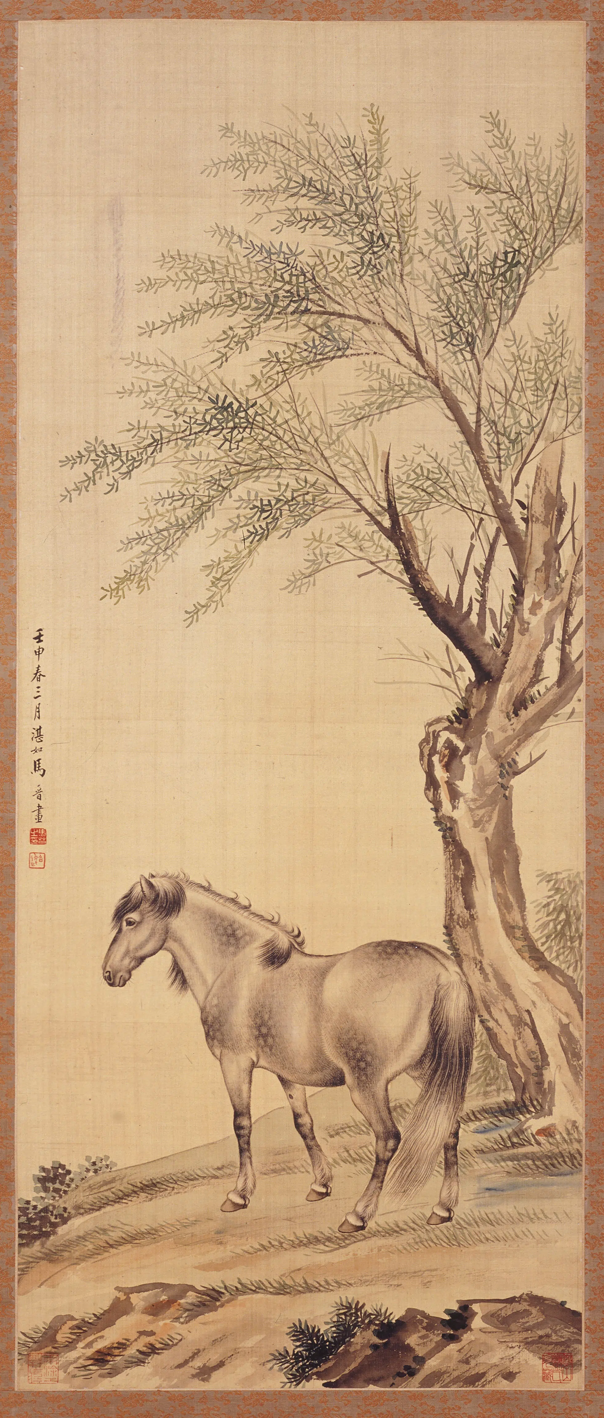 近现代【马晋】《春郊立马图轴》