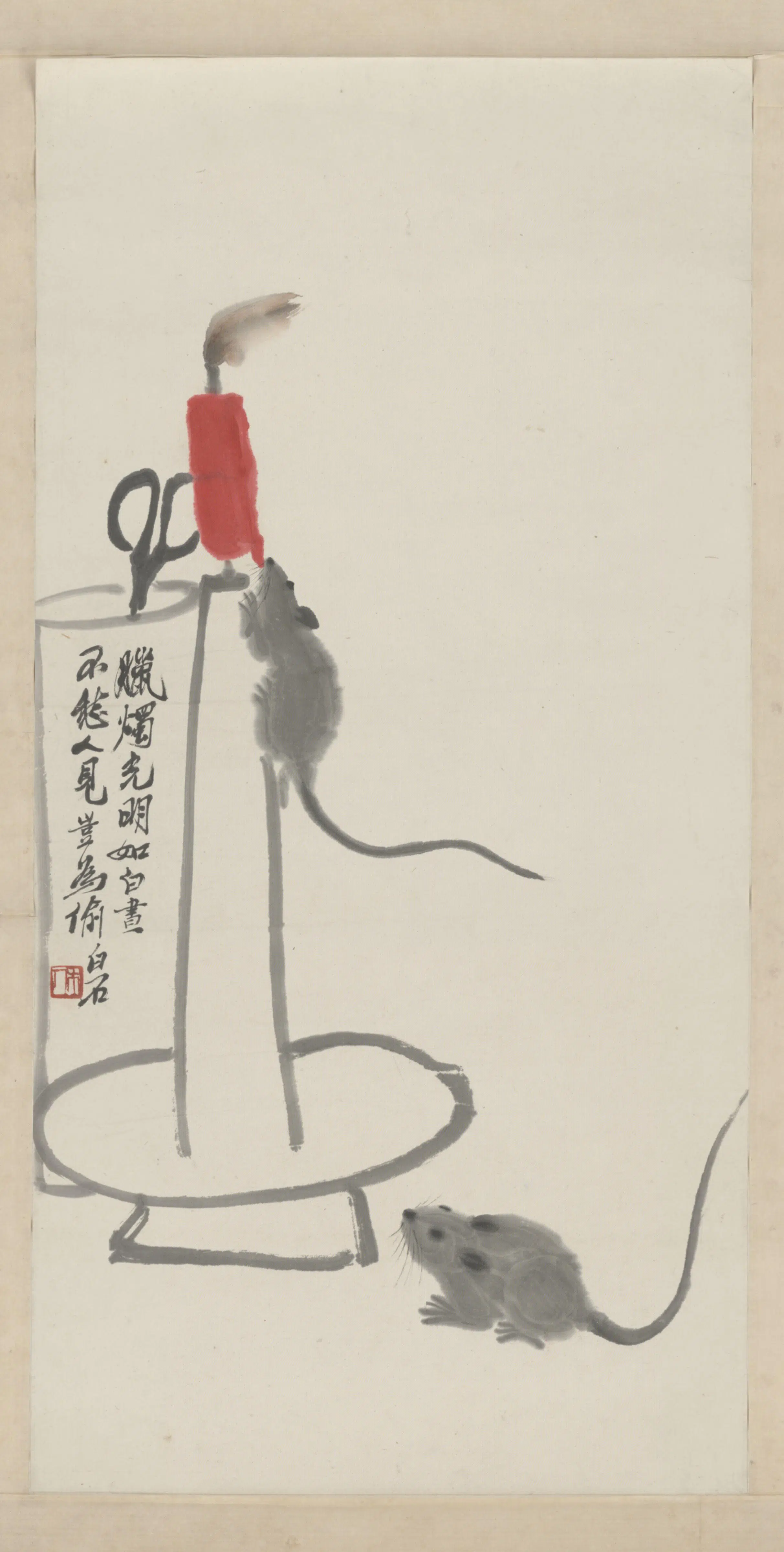 近现代【齐白石】《灯鼠轴》