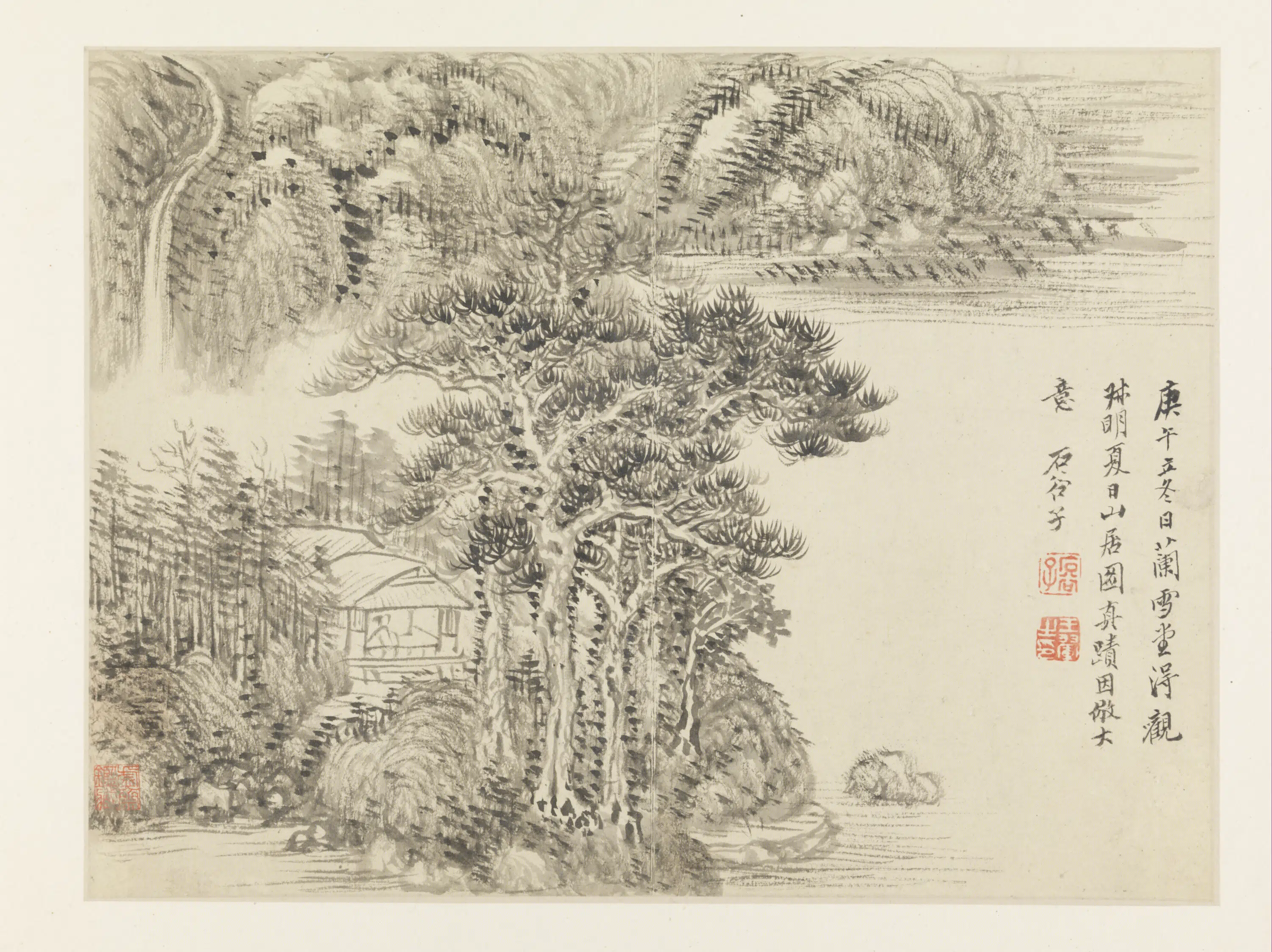 清代【王翚】《清初六大家集册-夏日山居页》