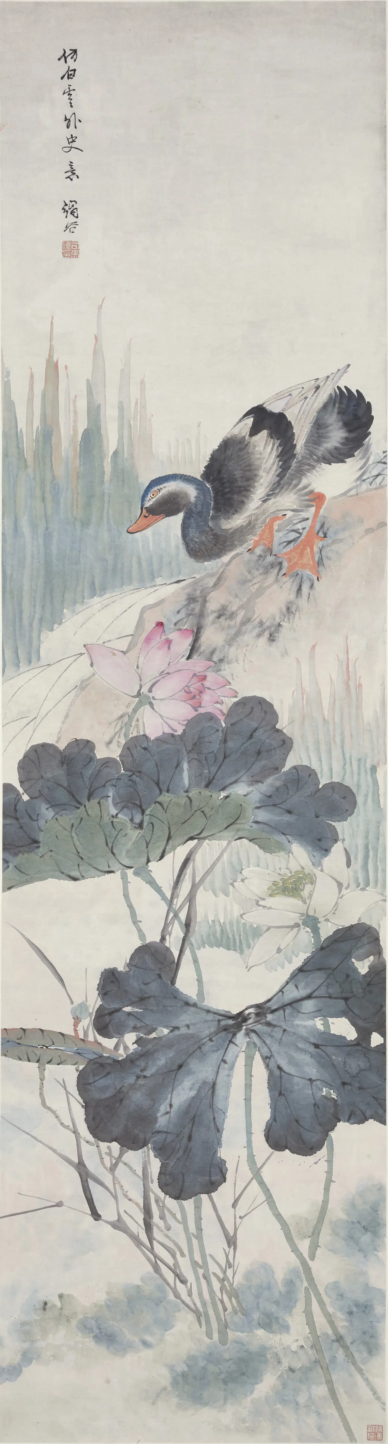 清代【司马钟】《凫莲图轴》