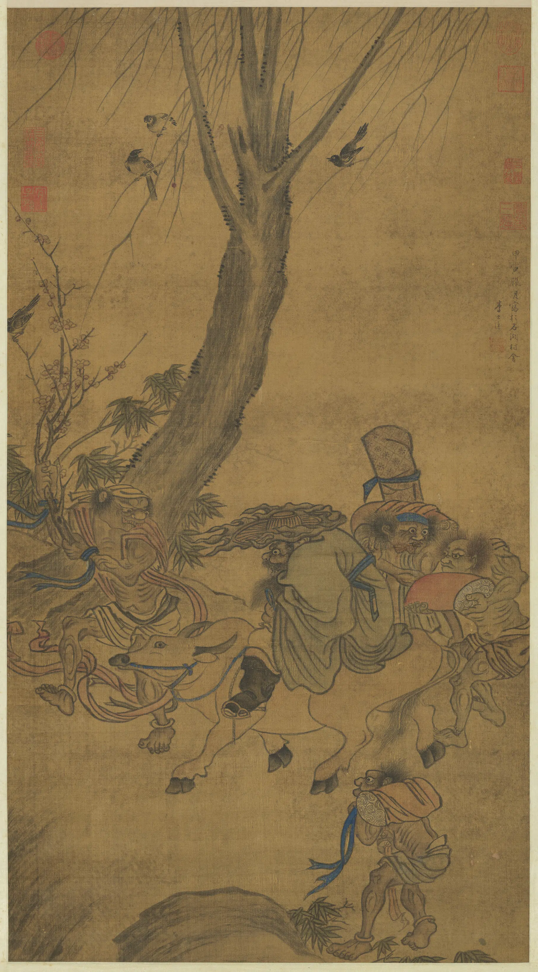 明朝【李士达】《寒林钟馗图轴》