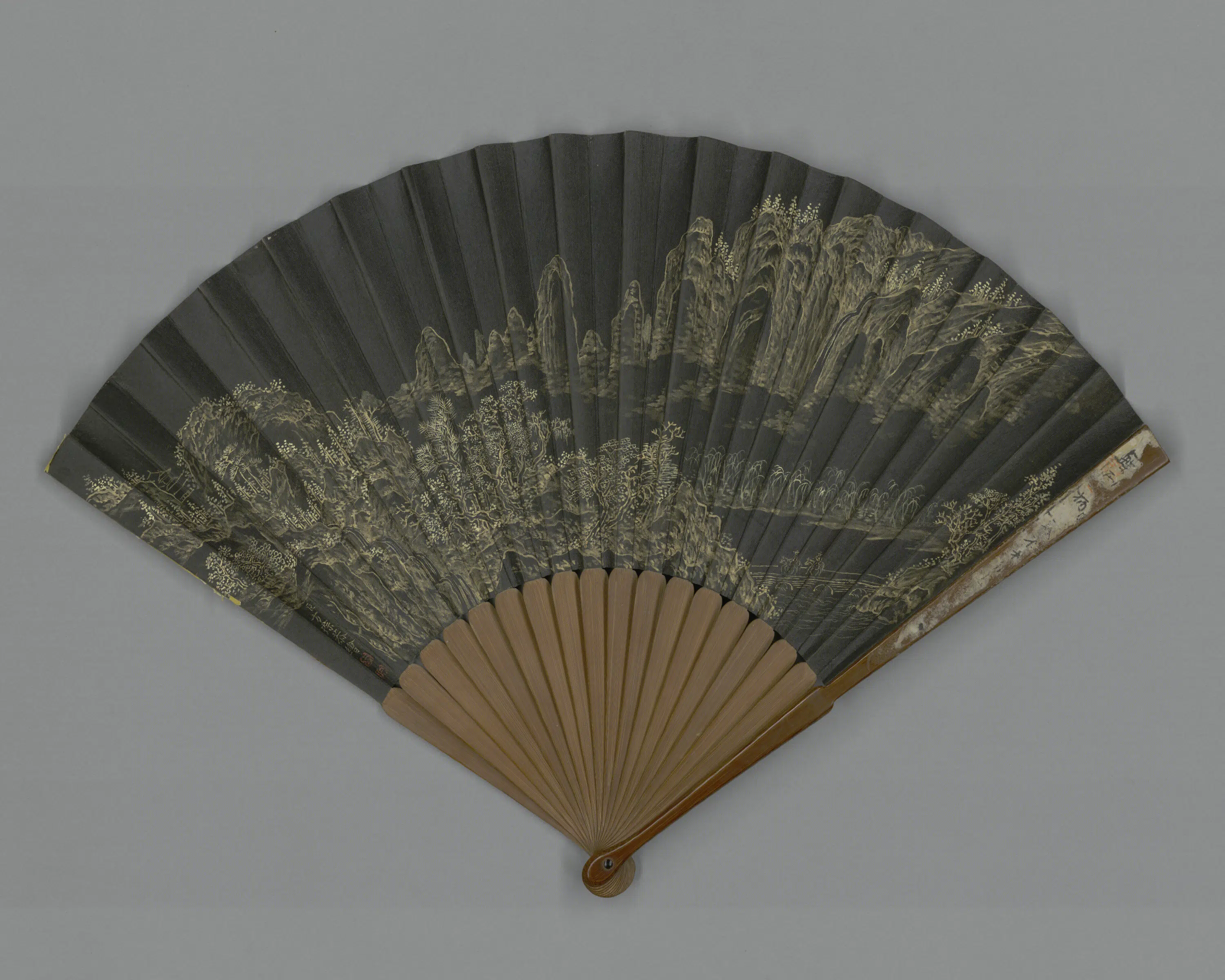 清代【方琮】《画山水王际华临苏轼帖成扇》