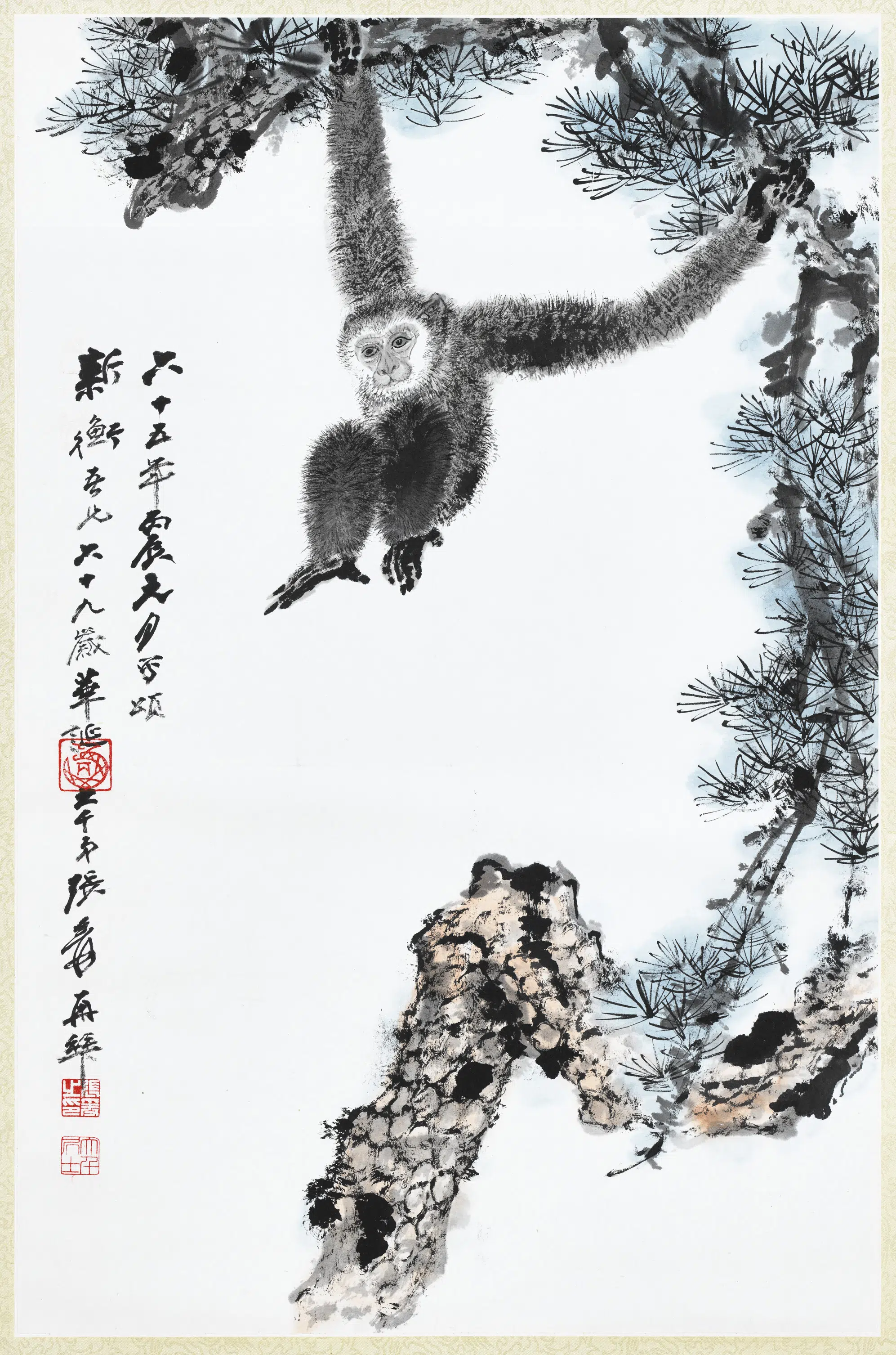近现代【张大千】《松猿图轴》