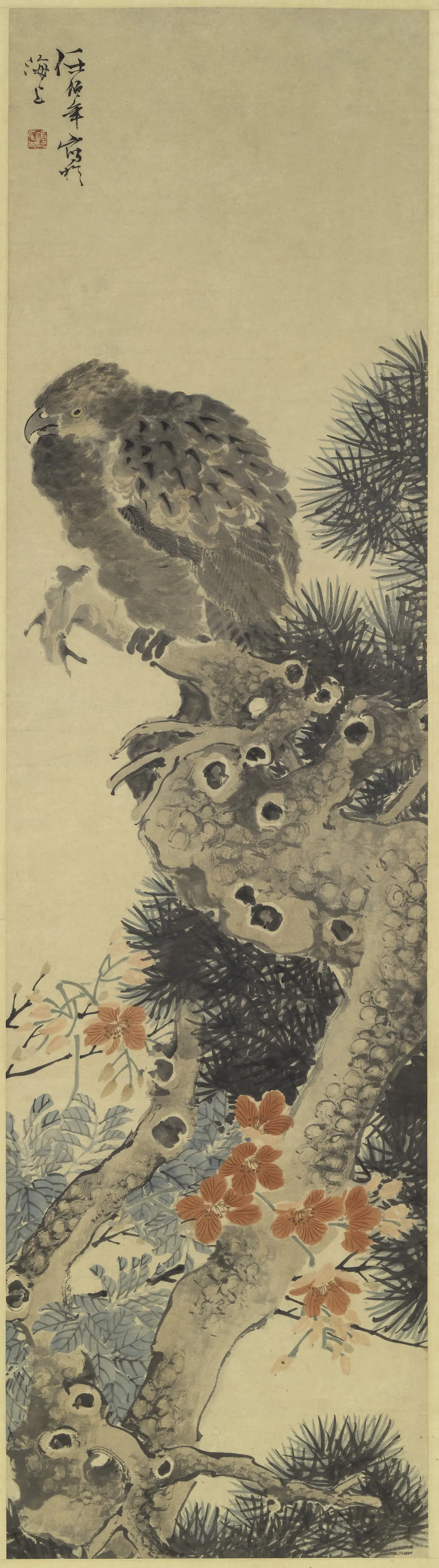 清代【任伯年（任颐）】《松鹰图图轴》
