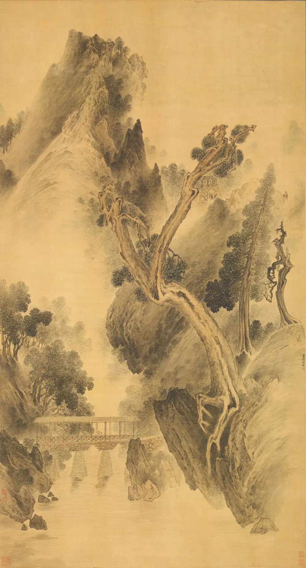 清代【陆㬙】《关山行旅图轴》