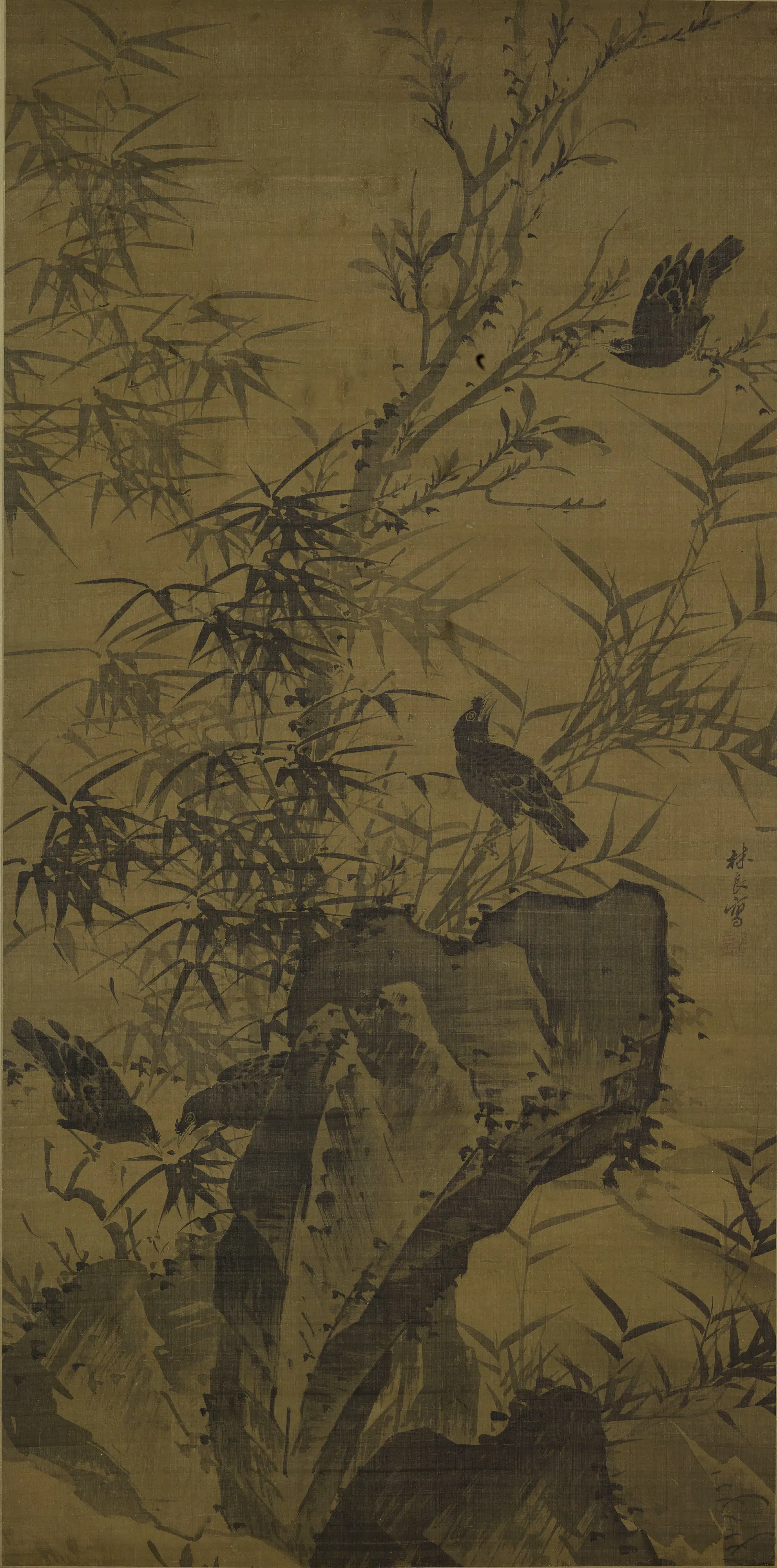 明朝【林良】《竹禽图轴-2》