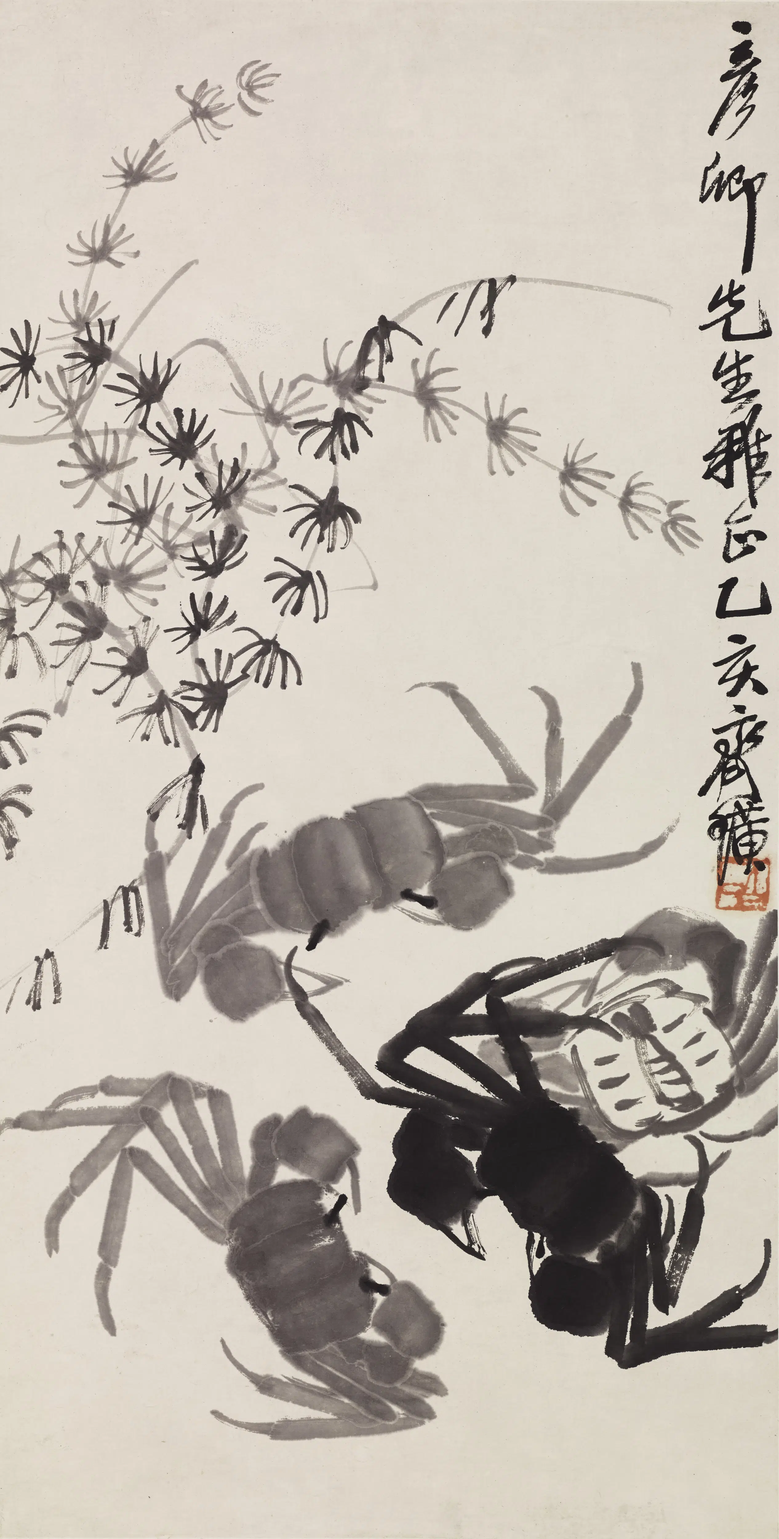 近现代【齐白石】《蟹藻图轴》