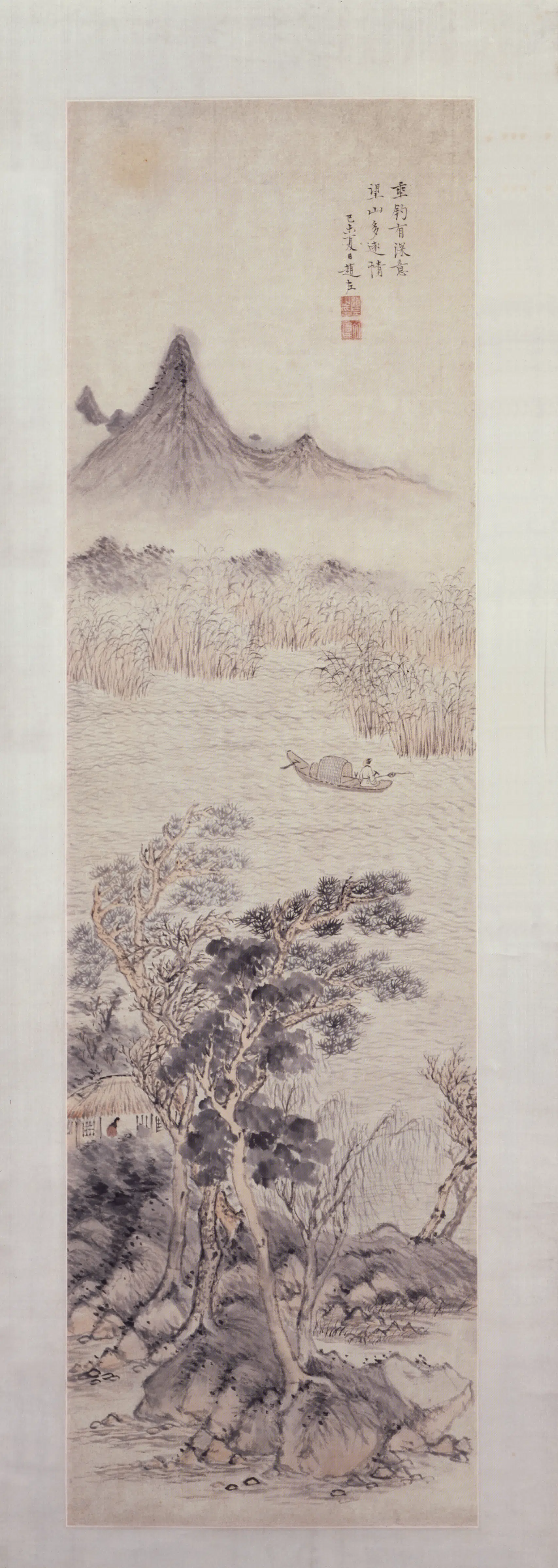明朝【赵左】《山水图轴（望山垂钓）》