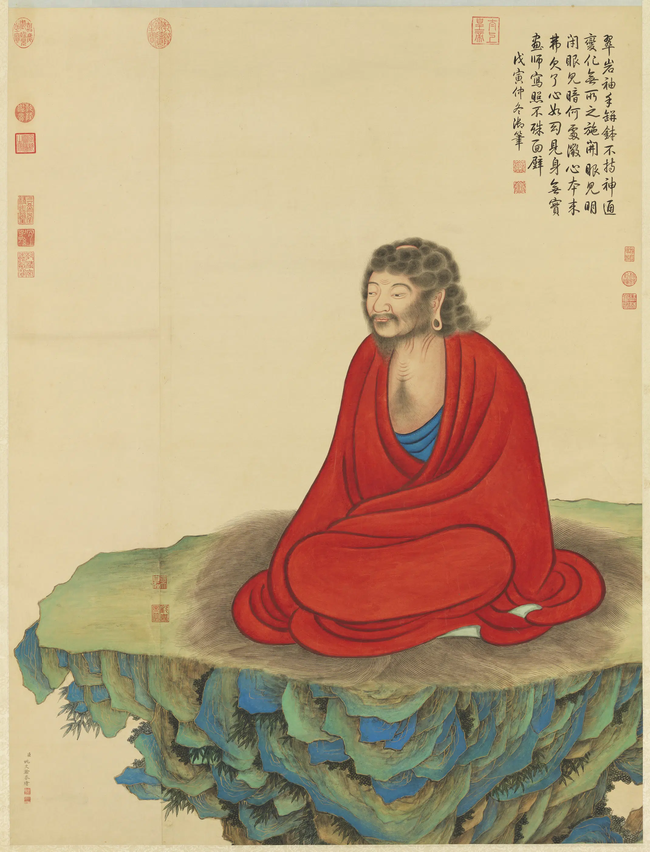 清代【姚文瀚】《画达摩像图轴》