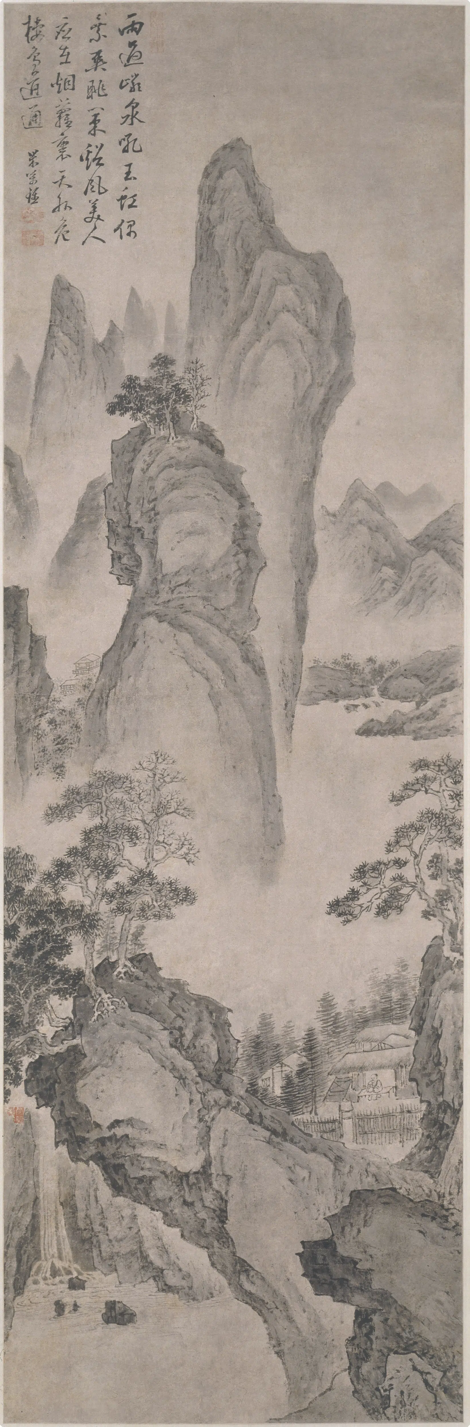 明朝【米万钟】《雨过岩泉图轴》