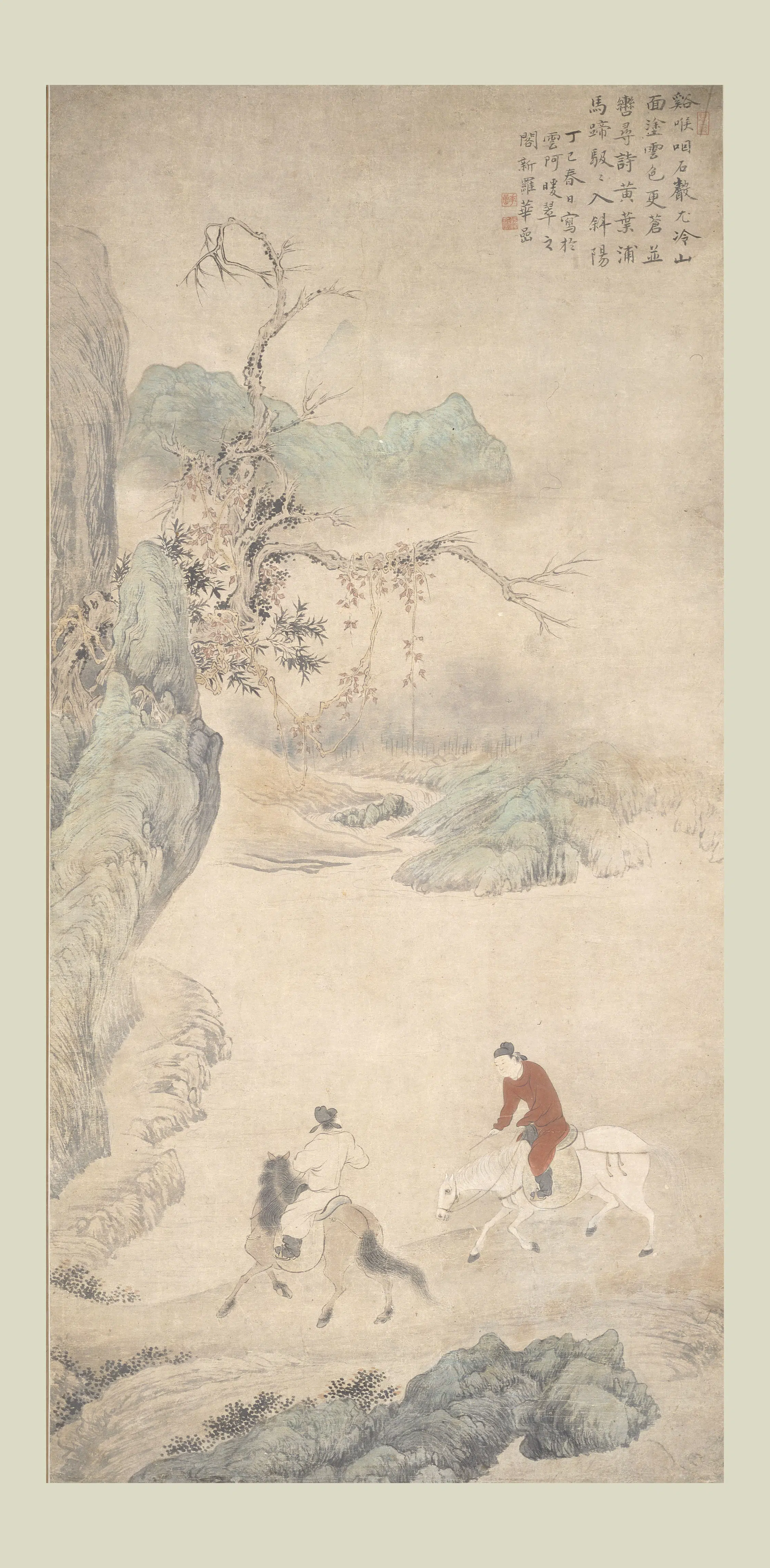 清代【华喦（华岩)】《秋浦并辔图轴》