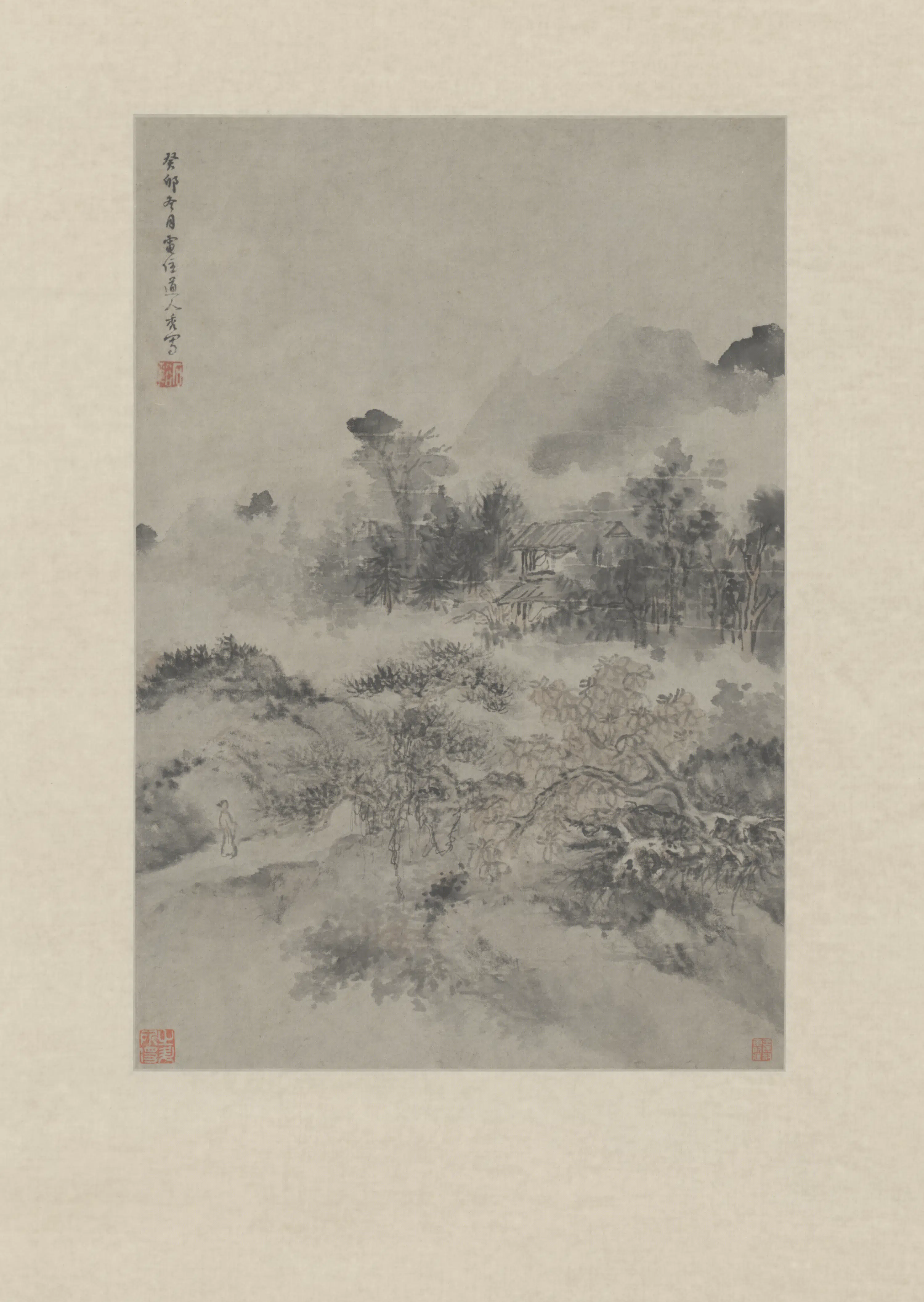 清代【髡残(石谿)】《山水图轴》