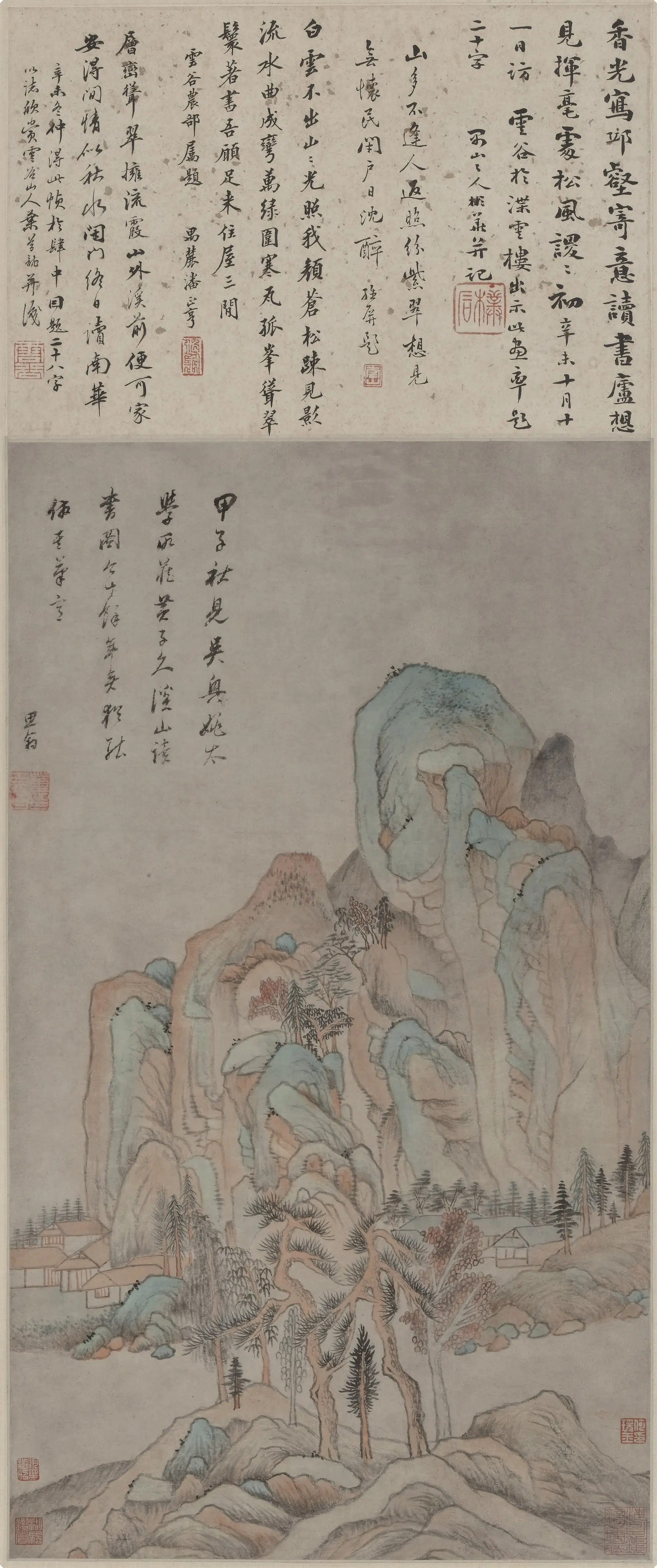明朝【董其昌】《仿大痴溪山读书图轴》