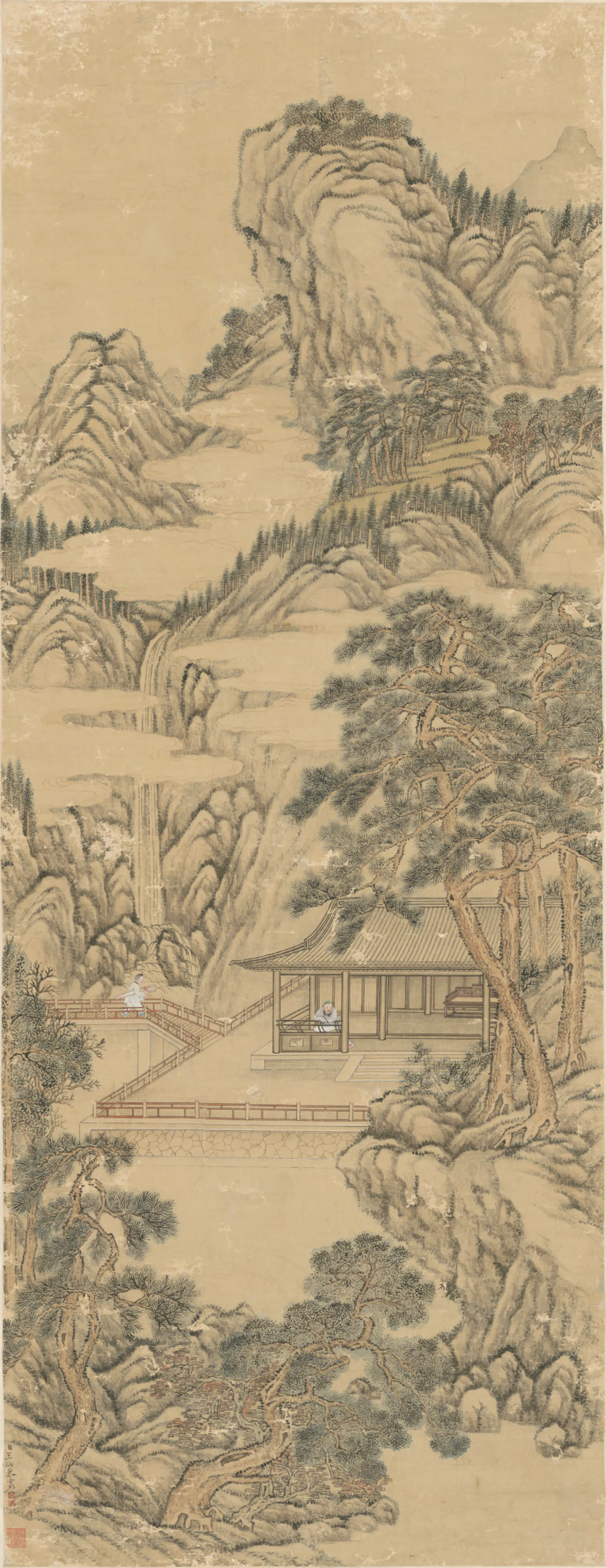 清代【王炳】《待琴图轴》