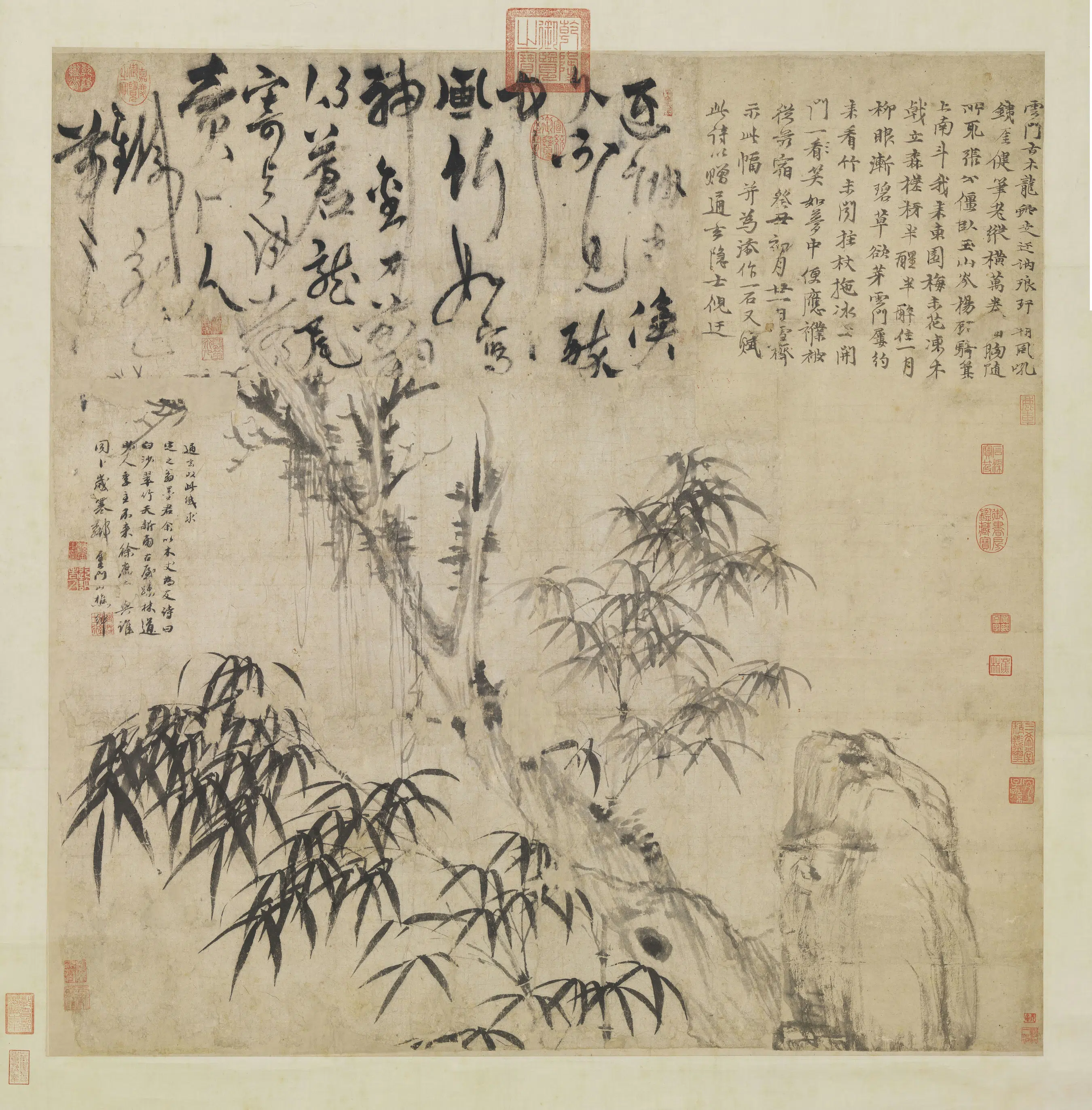 元代【顾安】《古木竹石轴》