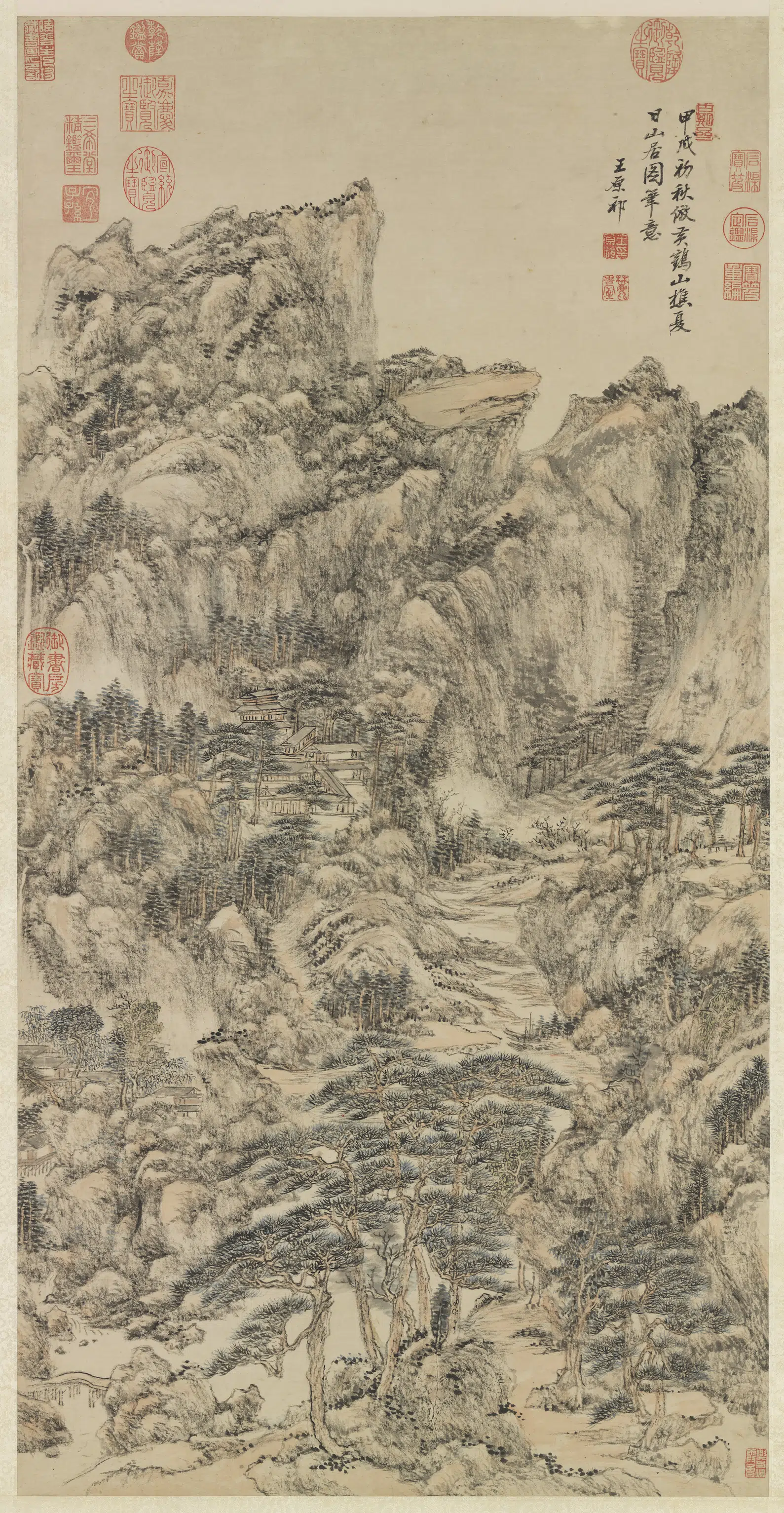 清代【王原祁】《仿王蒙夏日山居图轴》