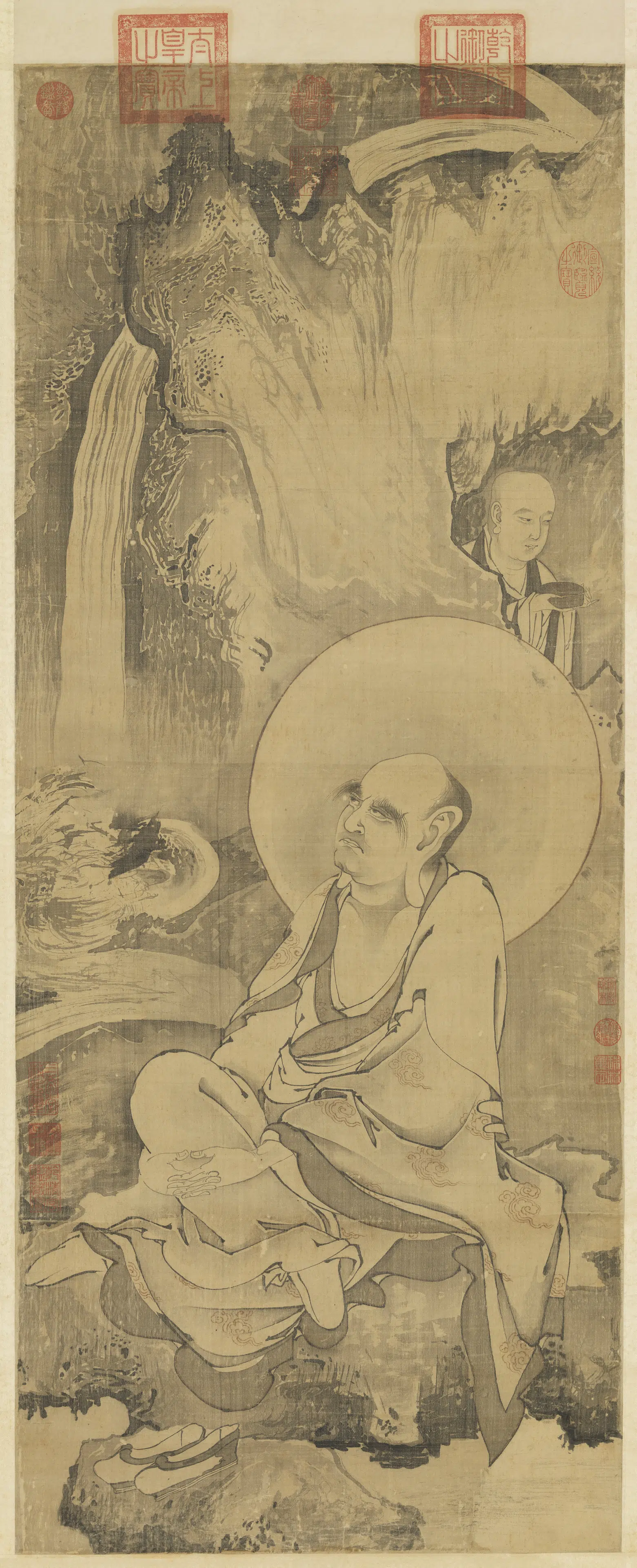元代《元人画第八嘎纳嘎拔哈剌錣杂尊者图轴》