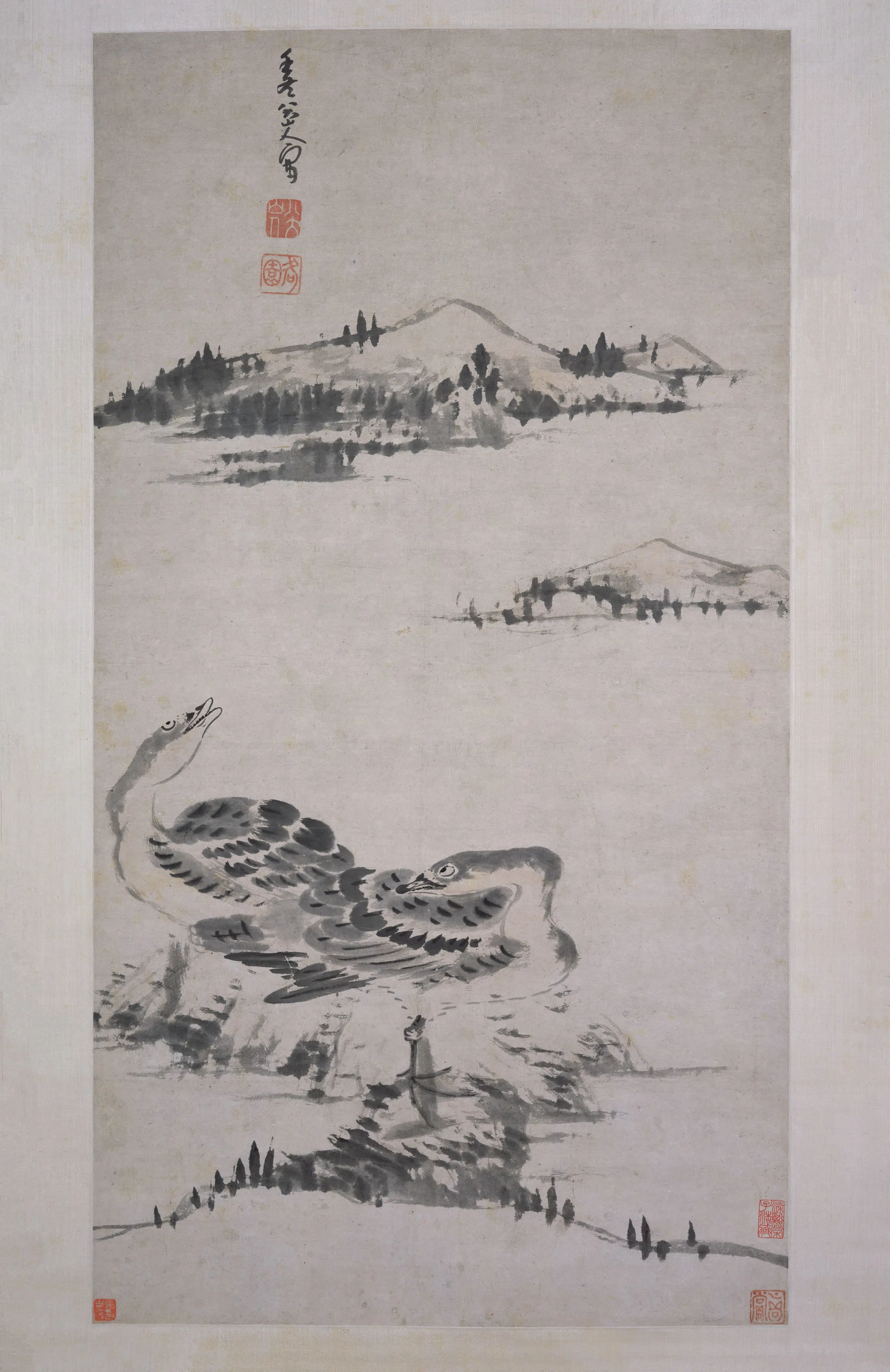 清代【朱耷】《双栖图轴》
