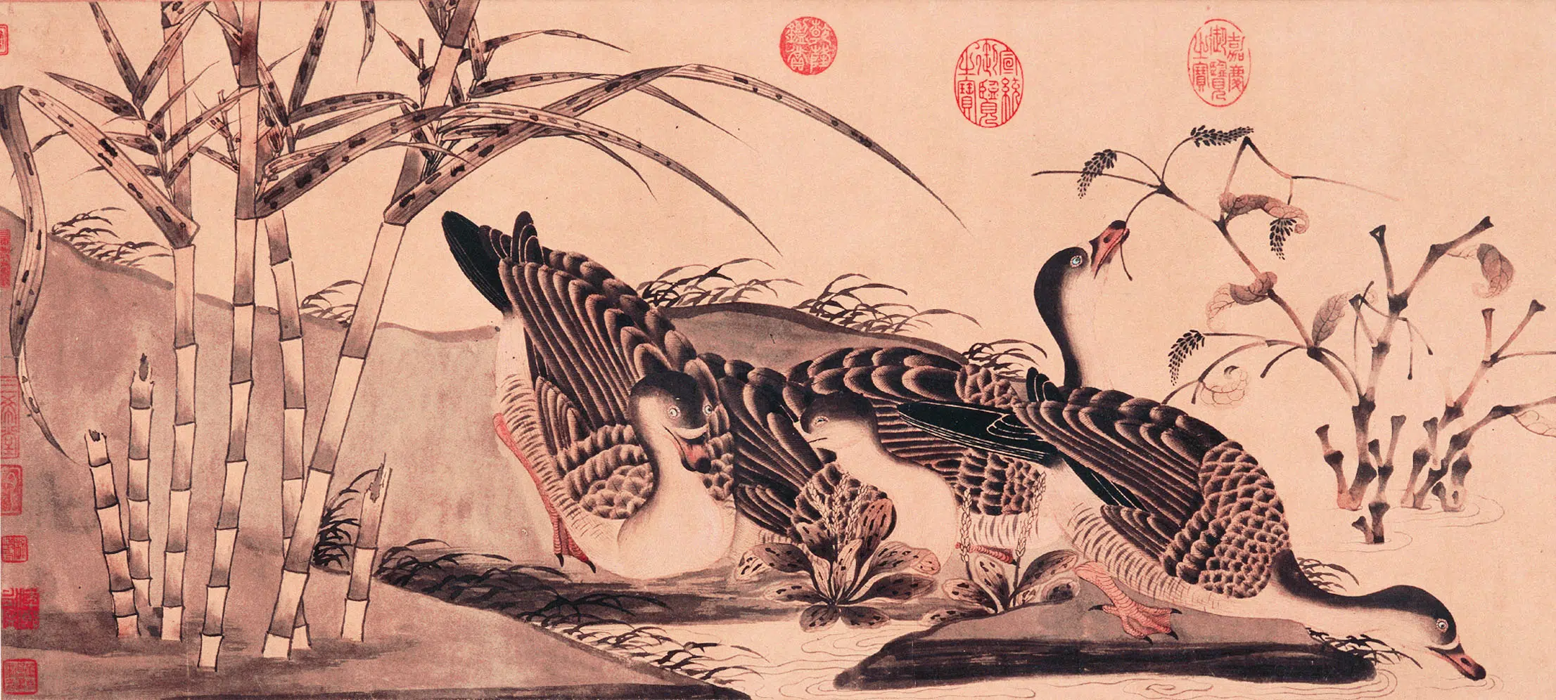 北宋【赵佶-宋徽宗】《柳鸦芦雁图卷》