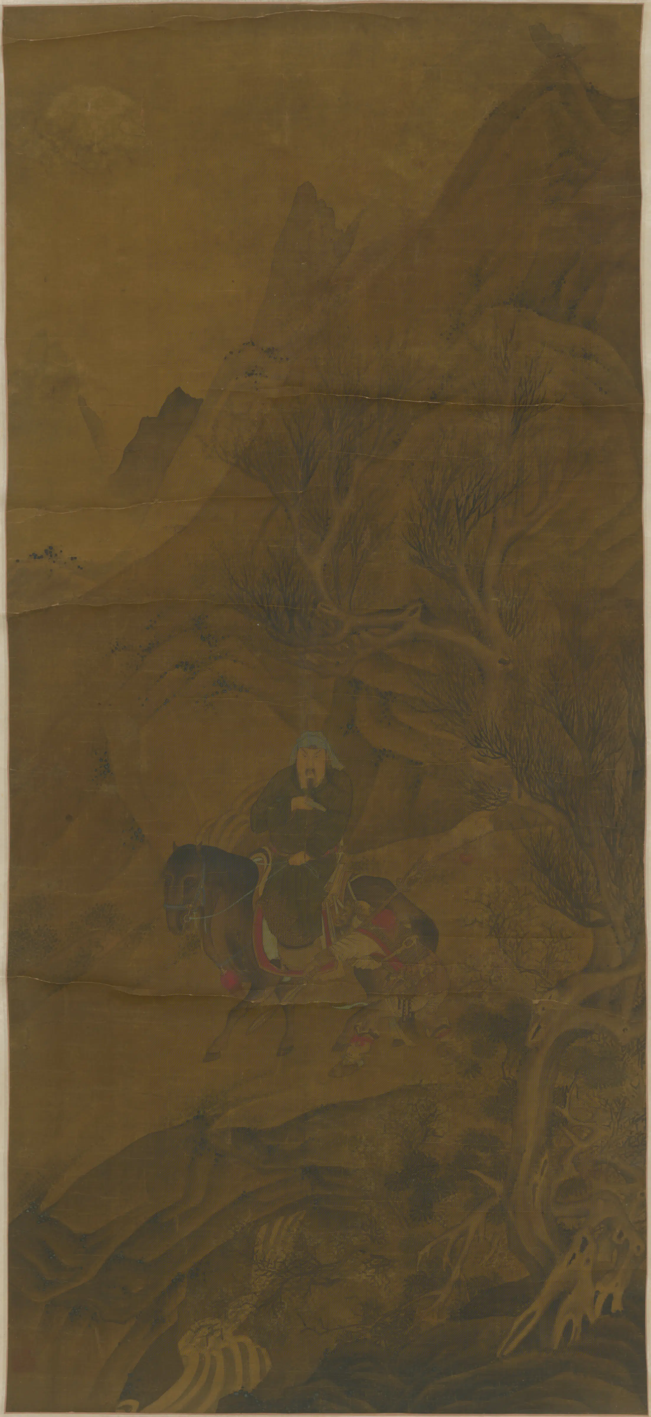 清代【汪乔】《关羽单骑图轴》