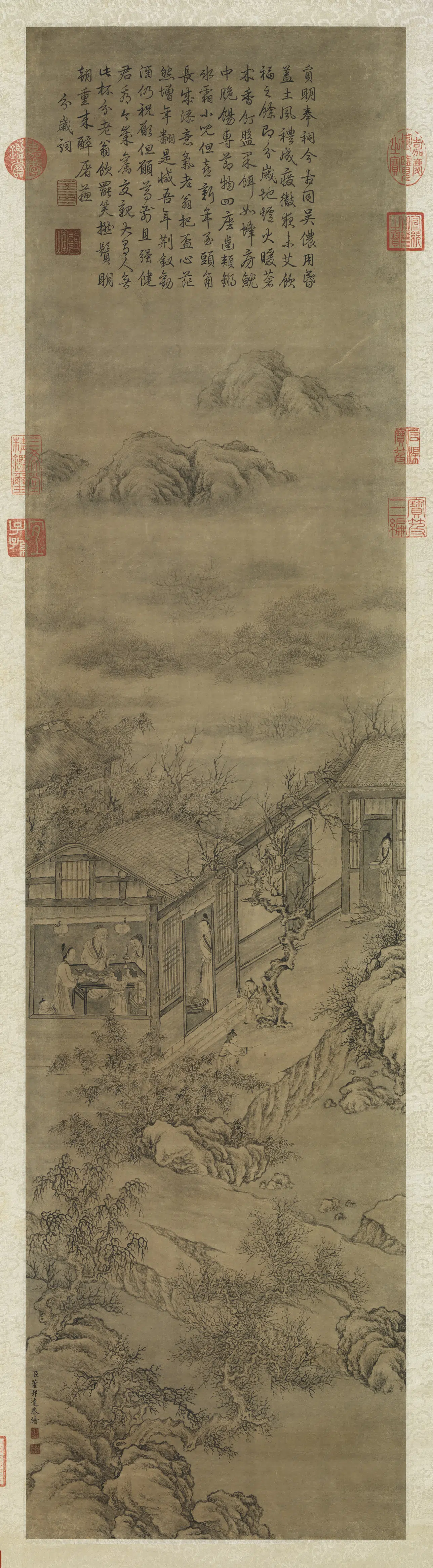 清代【董邦达】《绘御笔范成大分岁词图轴》