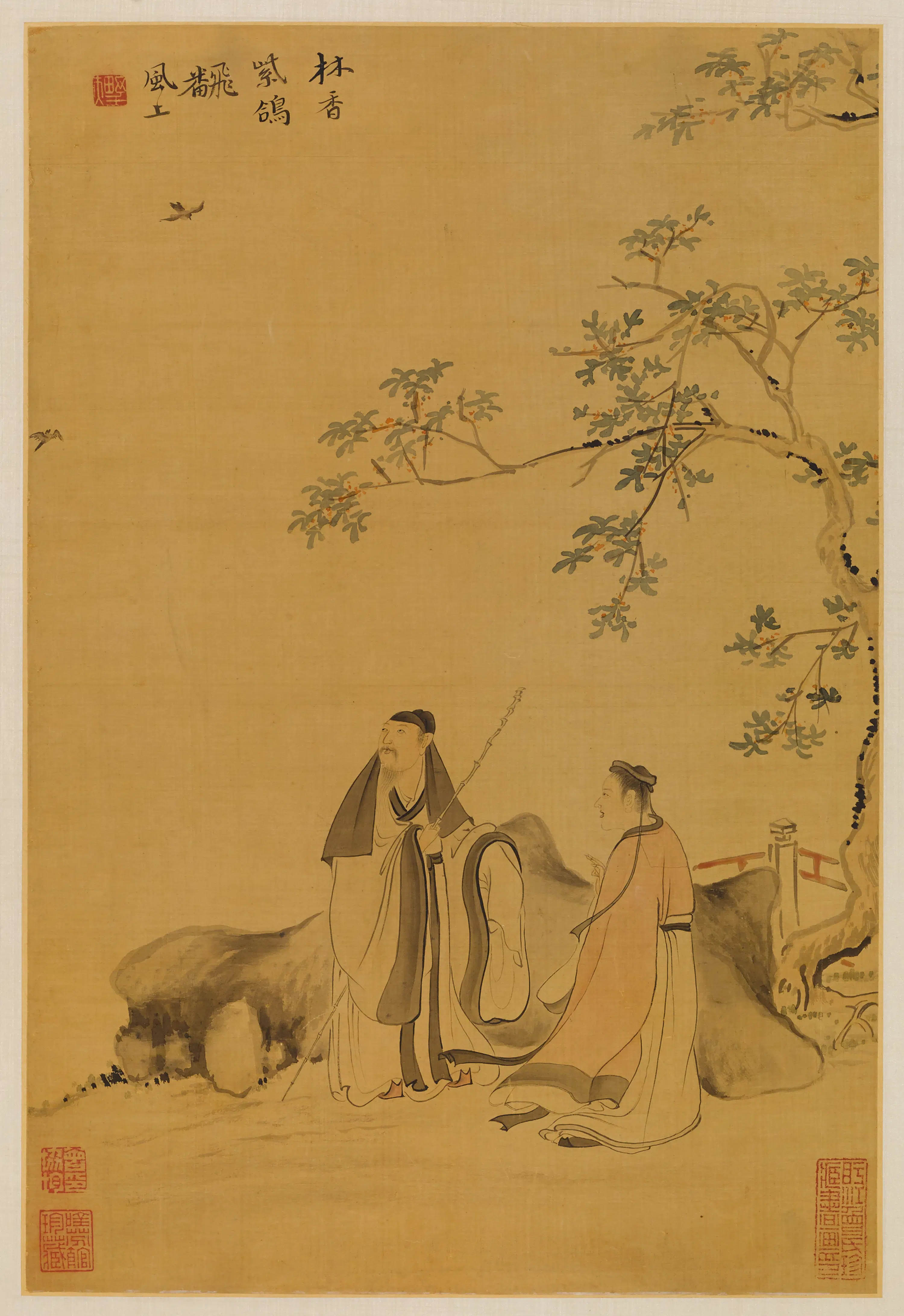 清代【华喦（华岩)】《看鸽图轴》