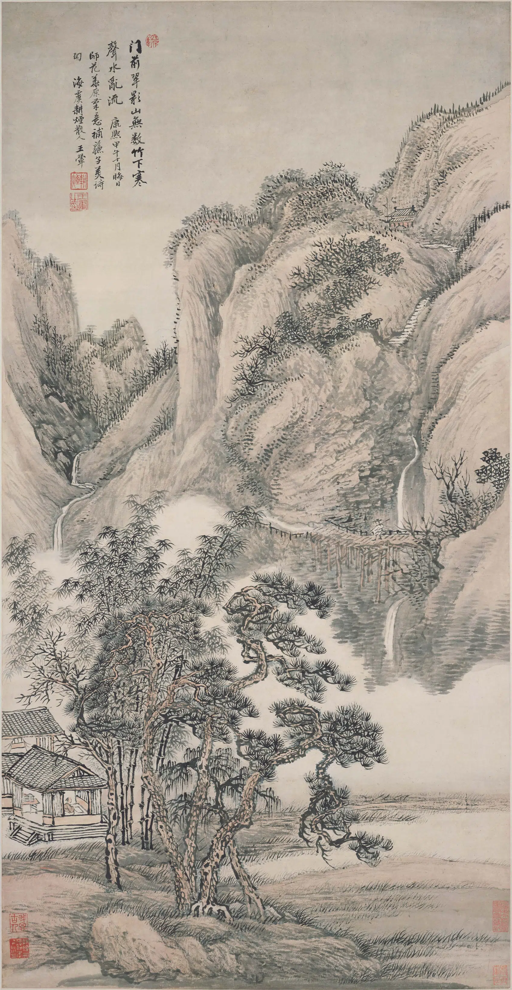清代【王翚】《仿范华原山水轴》