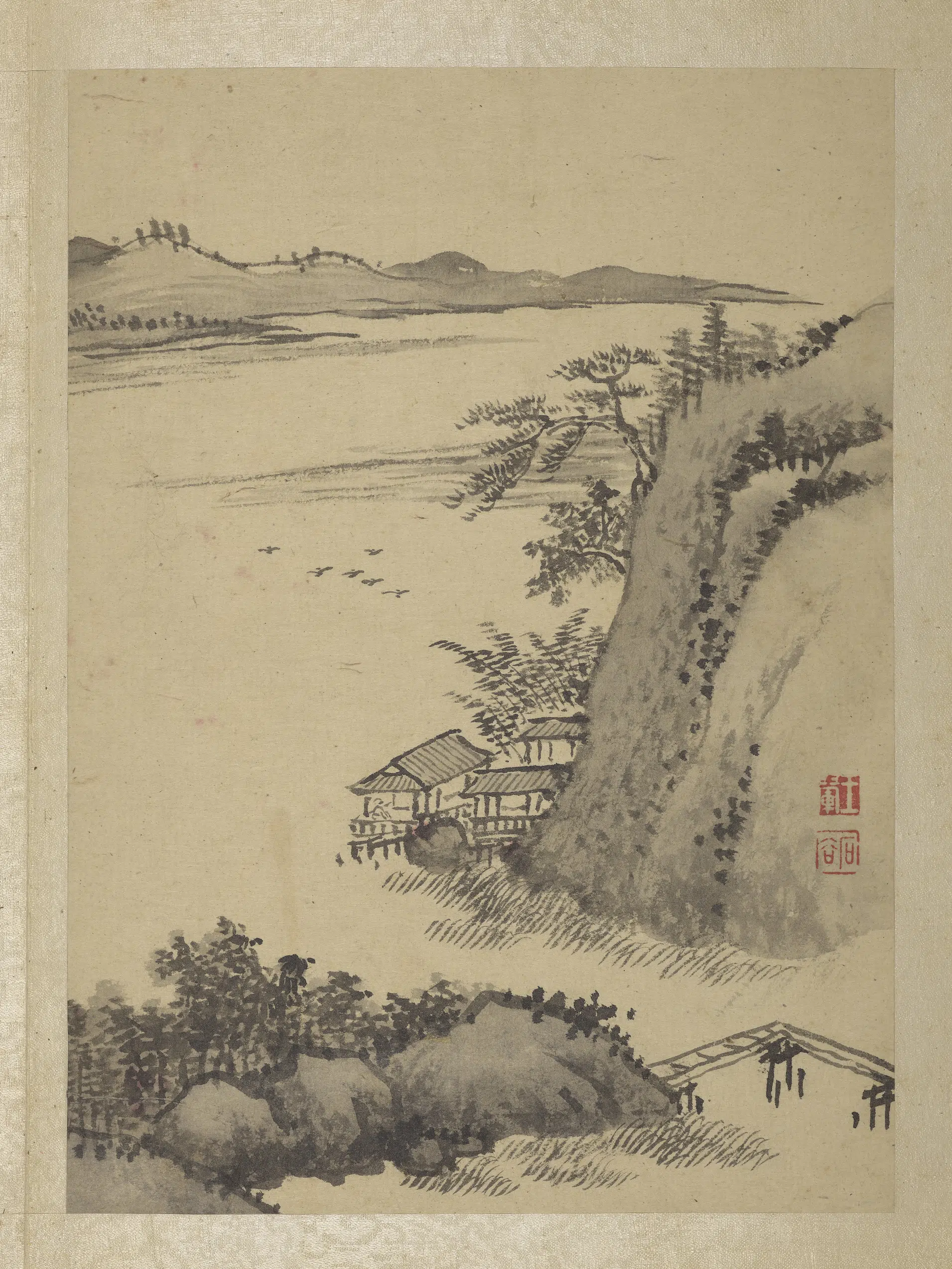 清代【王翚】《画山水册-临水筑居》