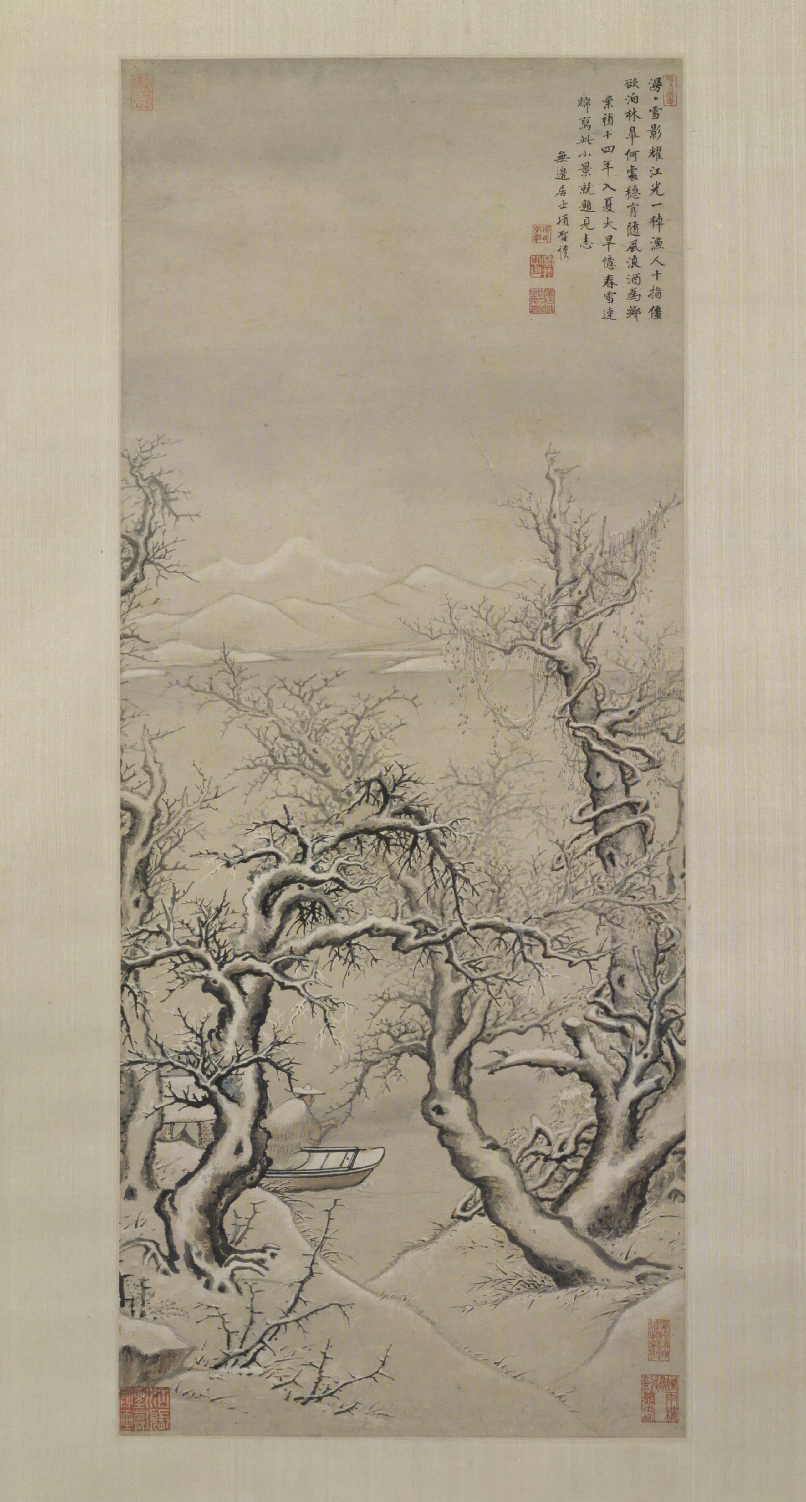 明朝【项圣谟】《雪影渔人图轴》
