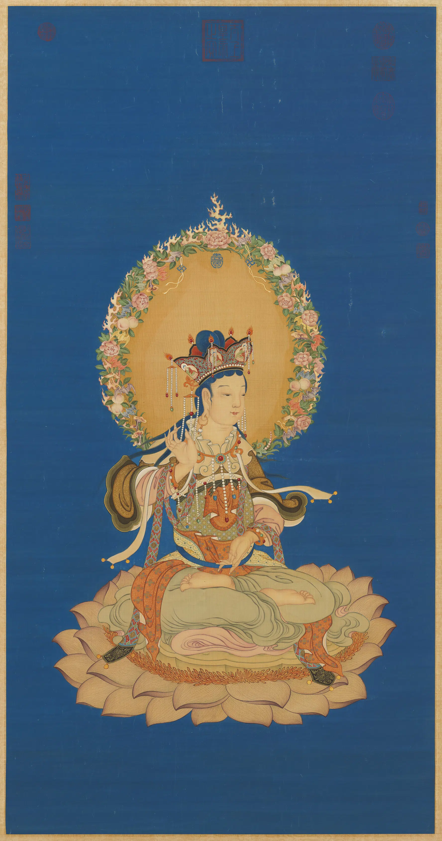 清代【丁观鹏】《莲座文殊像图轴》