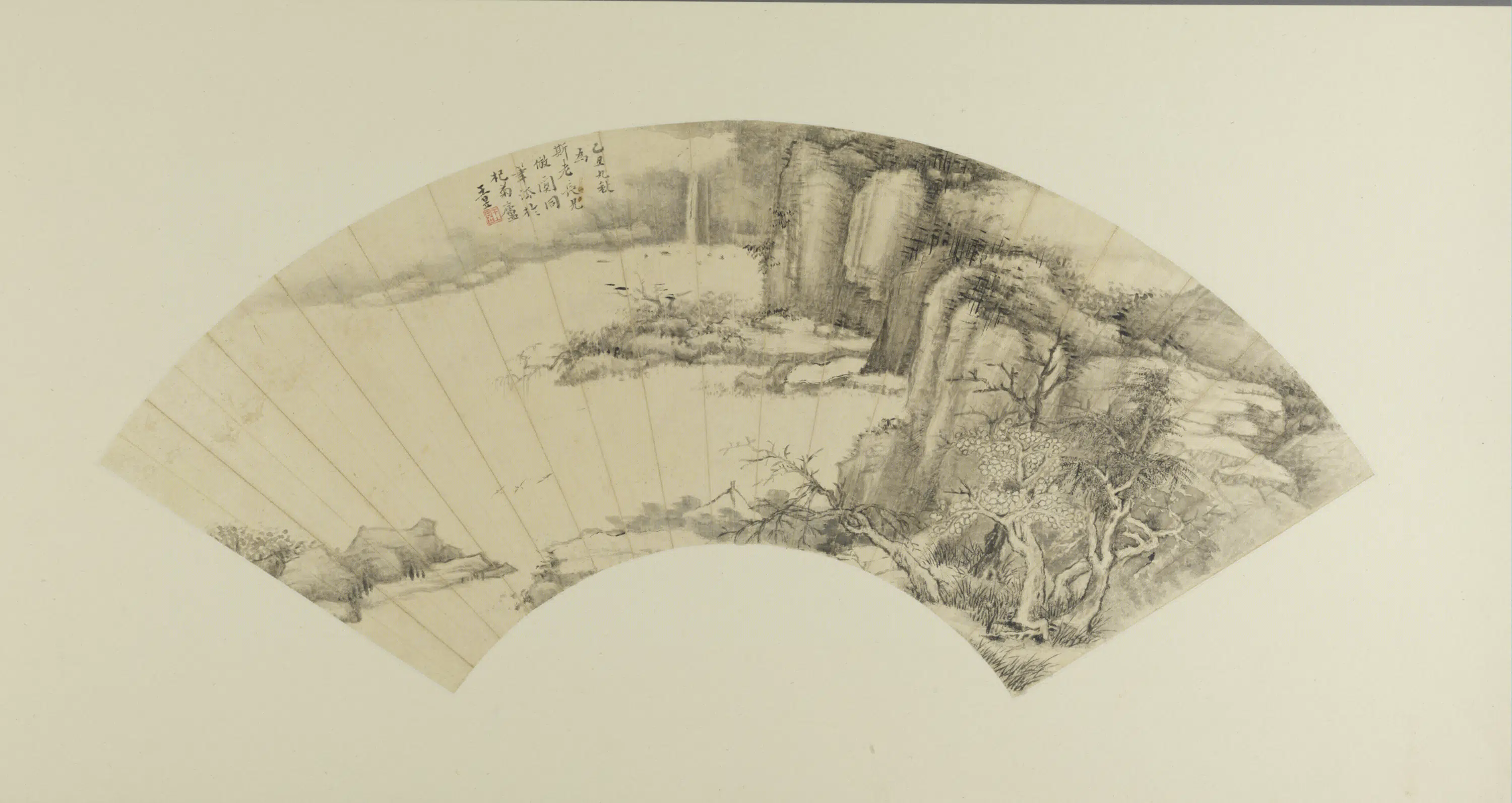 清代【王昱】《仿关仝山水扇》