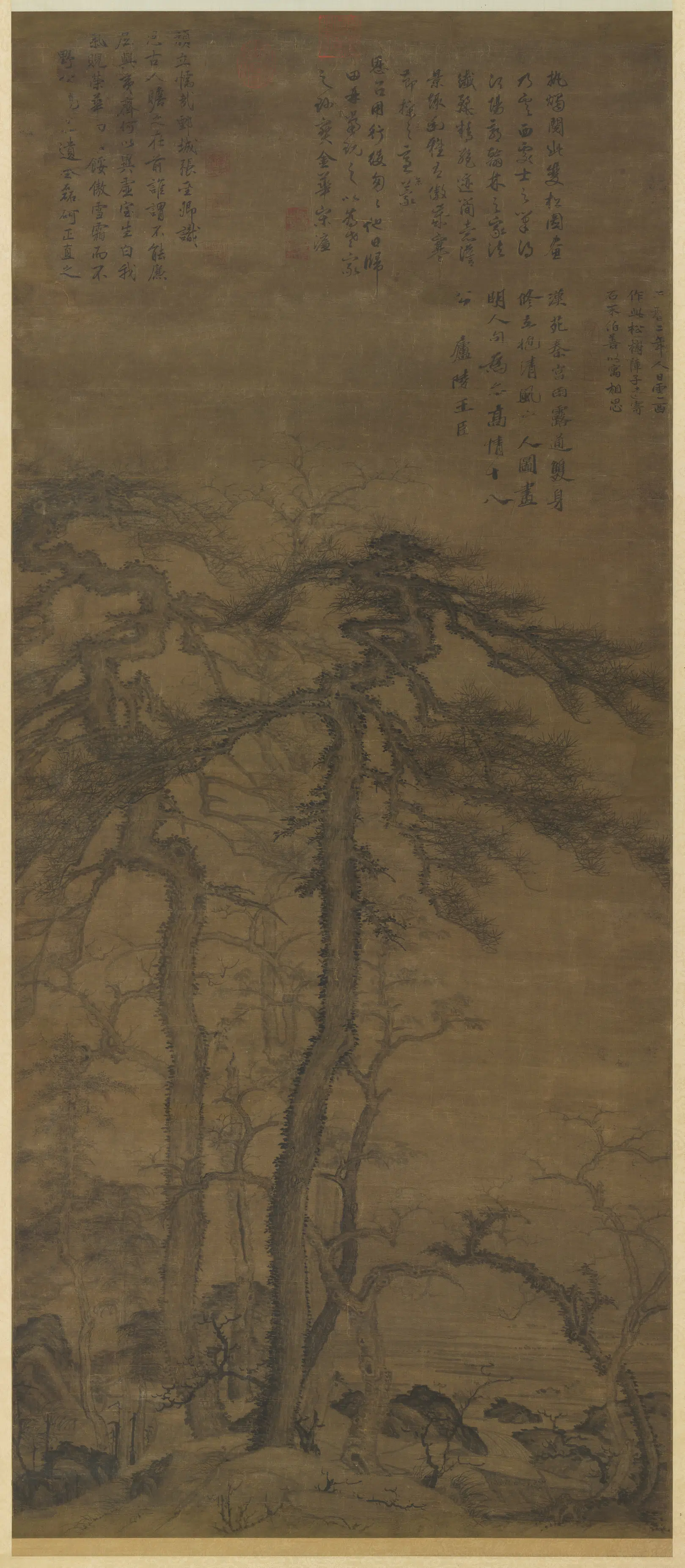 元代【曹知白】《双松图轴》