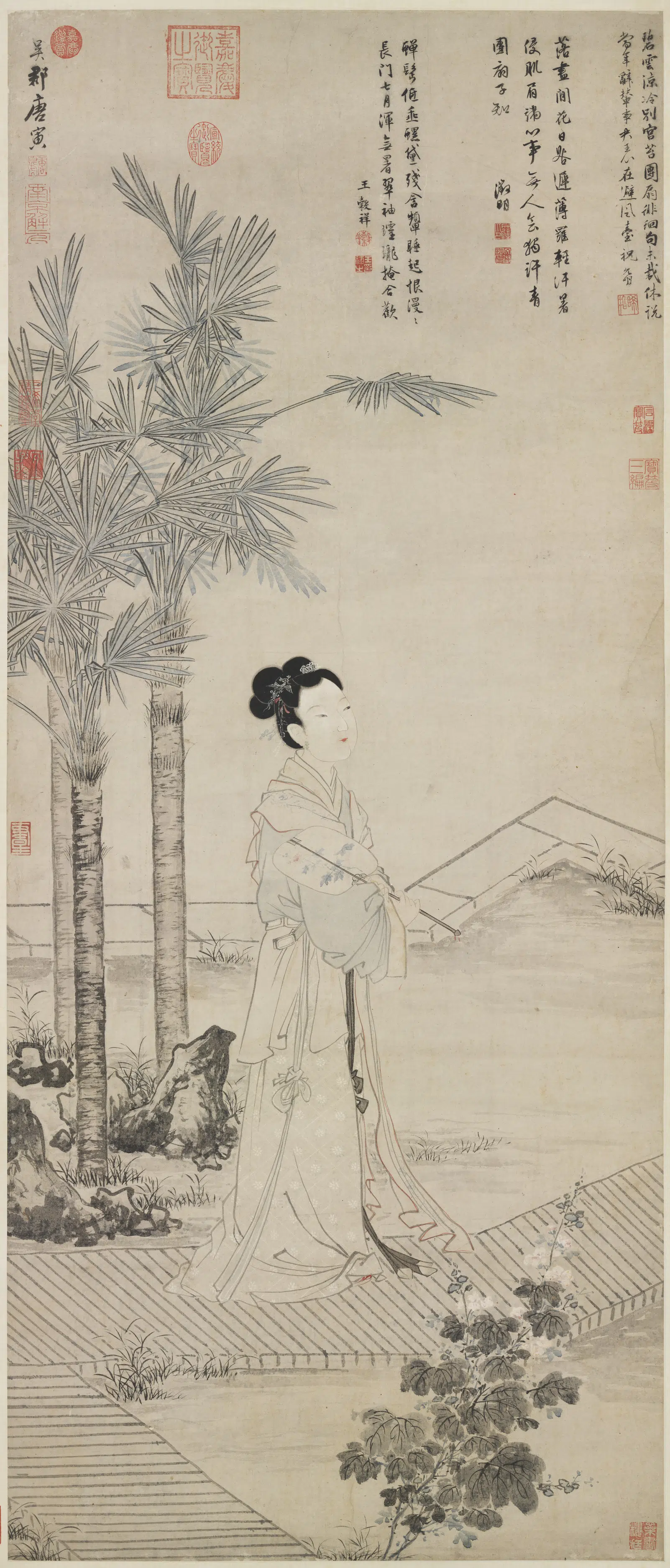 明朝【唐寅】《画班姬团扇图轴》