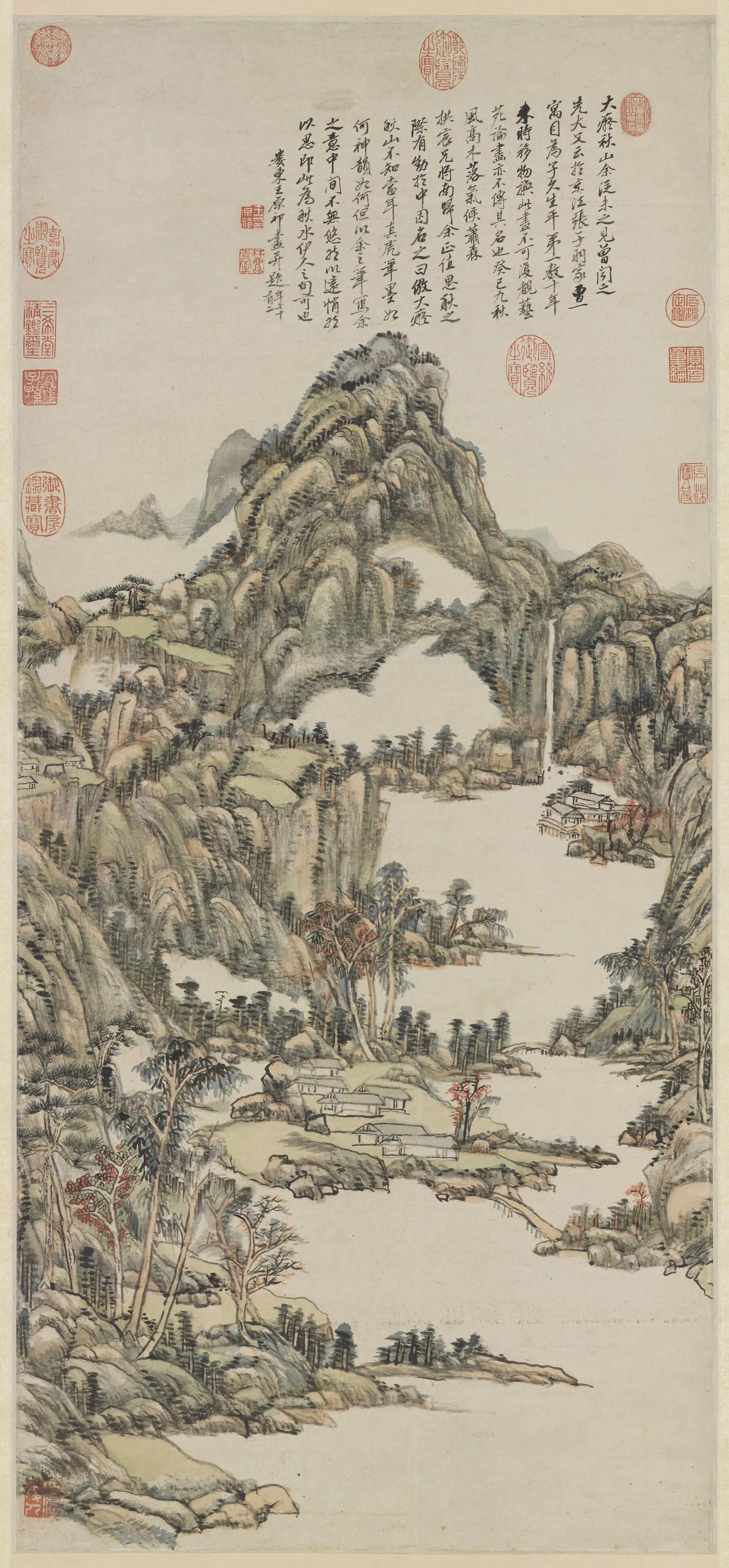 元【黄公望】《清_王原祁_仿黄公望秋山轴》