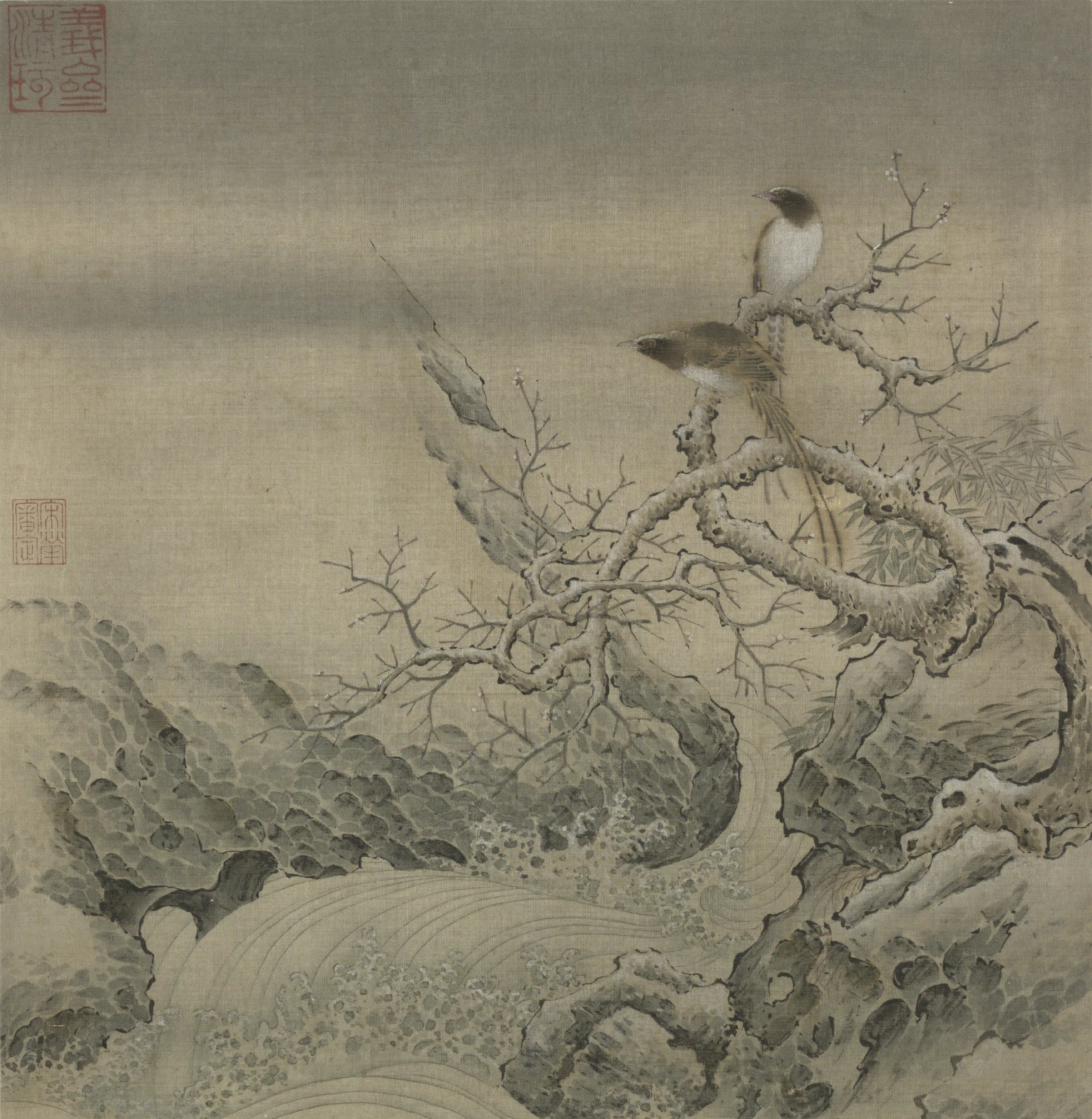 宋代【佚名】《宋人集绘册-宋人霜柯竹涧页》