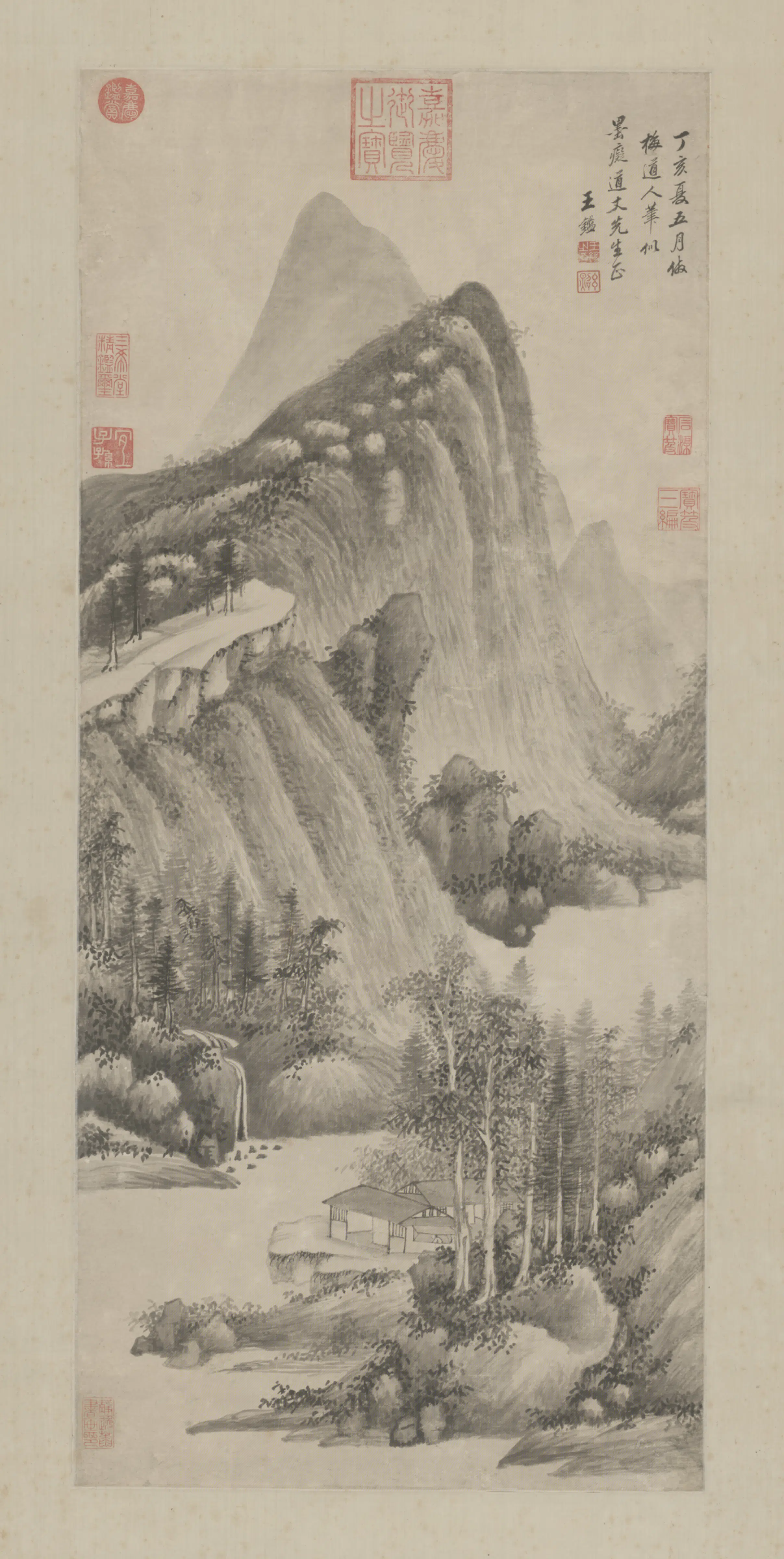 清代【王鉴】《仿吴镇山水轴》